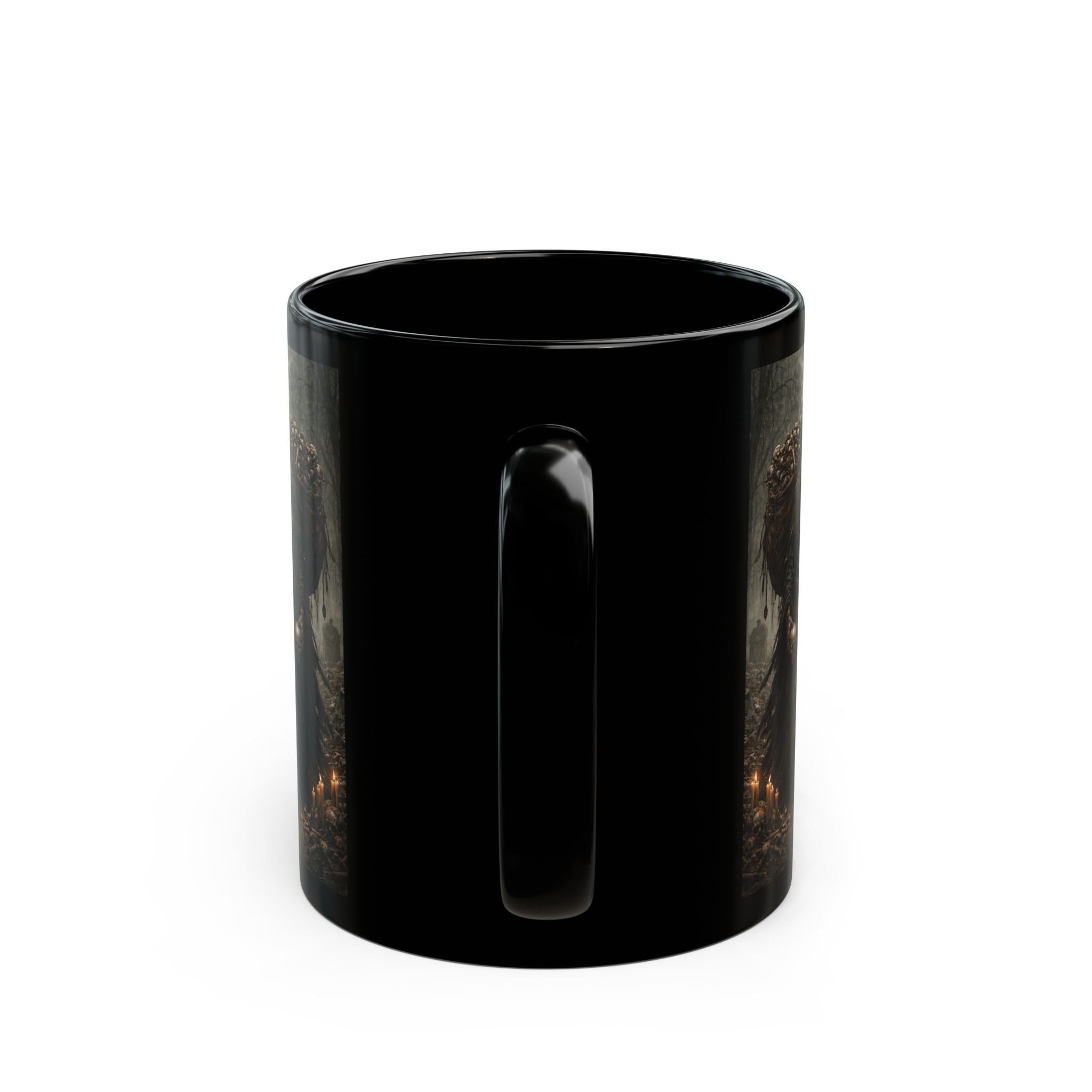 Bone Collector Grim Reaper Dark Fantasy Black Mug — Gothic Necromancer Illustration (11oz/15oz)