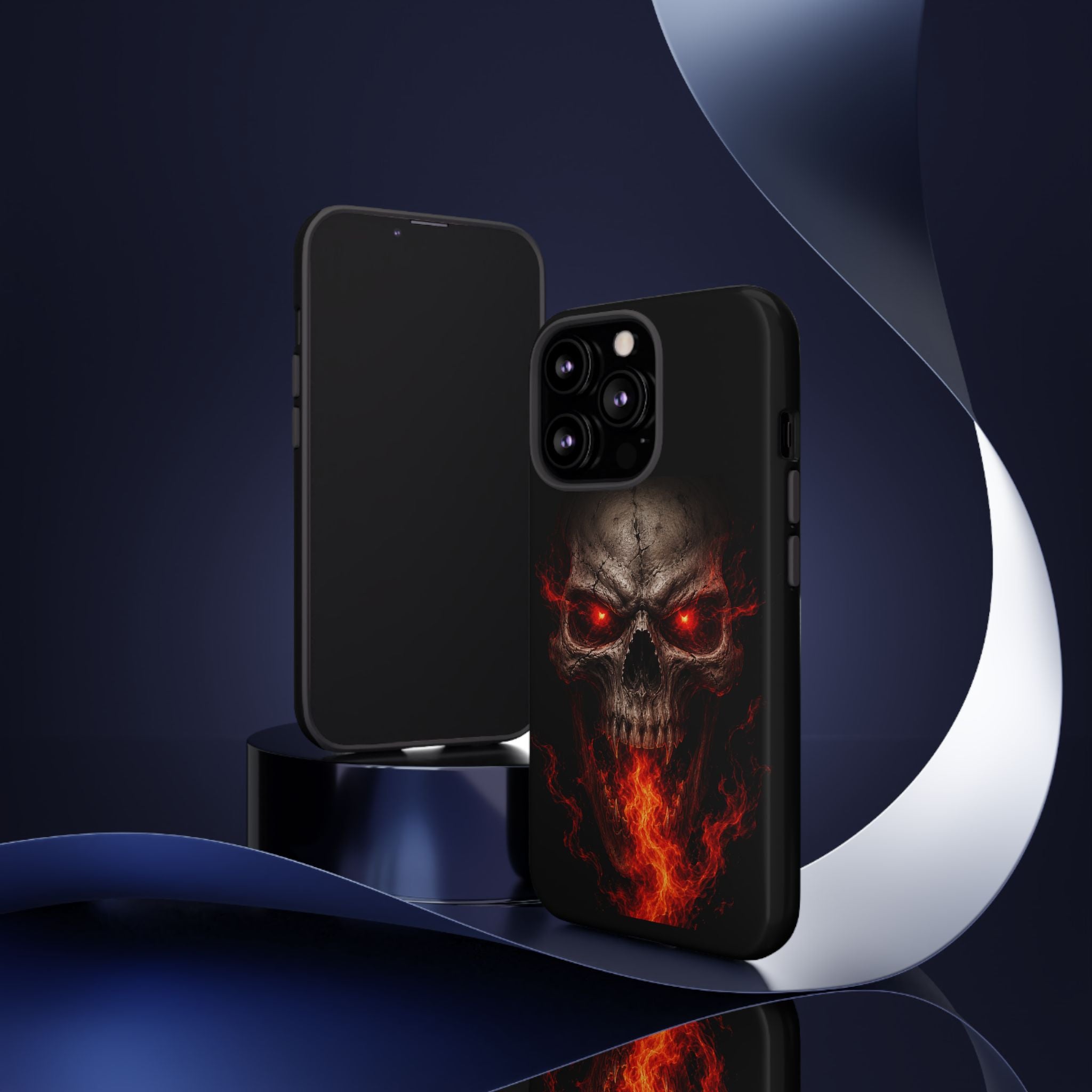 Flaming Skull Tough Case — Heavy-Duty Phone Case with Red-Eye Skull Design