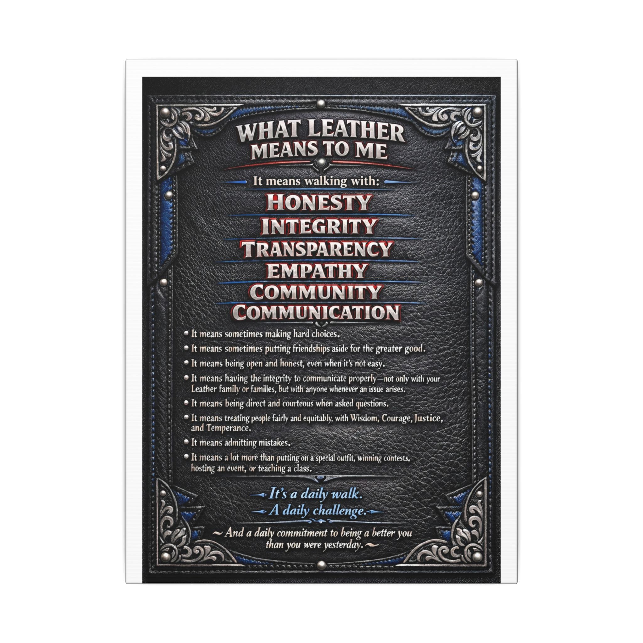 Canvas Wall Art — “What Leather Means to Me” Inspirational Thoughts