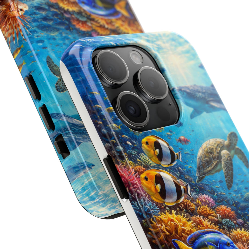 Ocean Reef Tough Phone Case — Colorful Sea Turtle & Tropical Fish Design