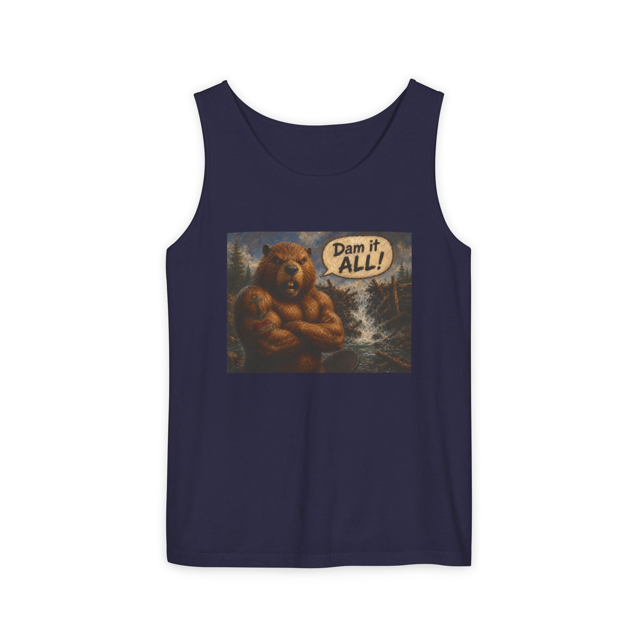 Big Beaver Graphic Tank Top — 'Dam It, All!' Vintage Wilderness Humor