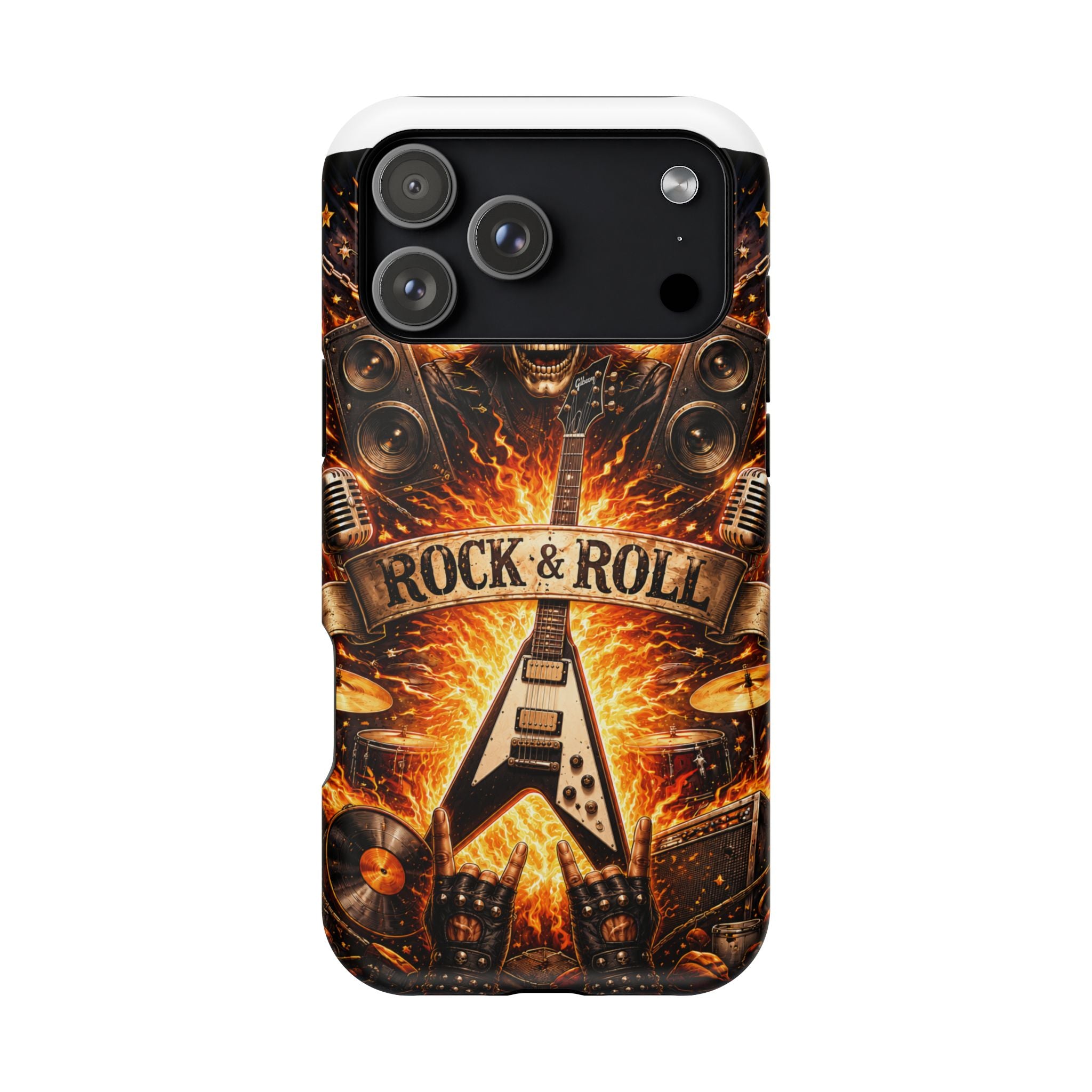 Rock & Roll Skull Guitar Phone Case — Magnetic Impact-Resistant