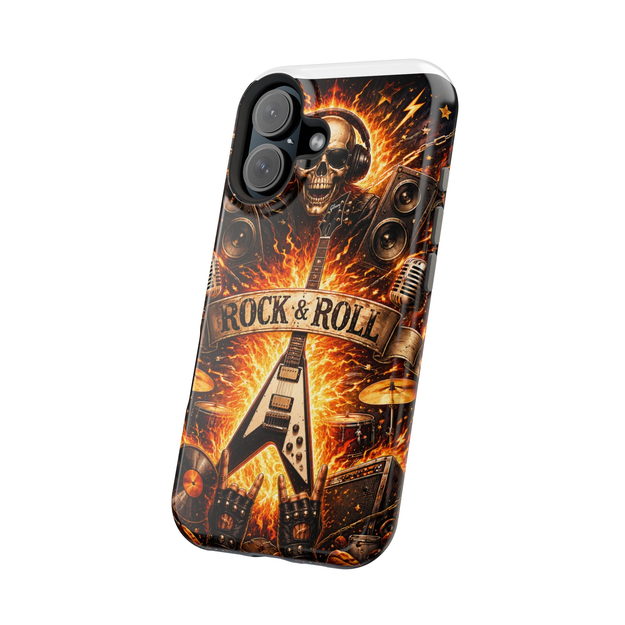 Rock & Roll Skull Guitar Phone Case — Magnetic Impact-Resistant