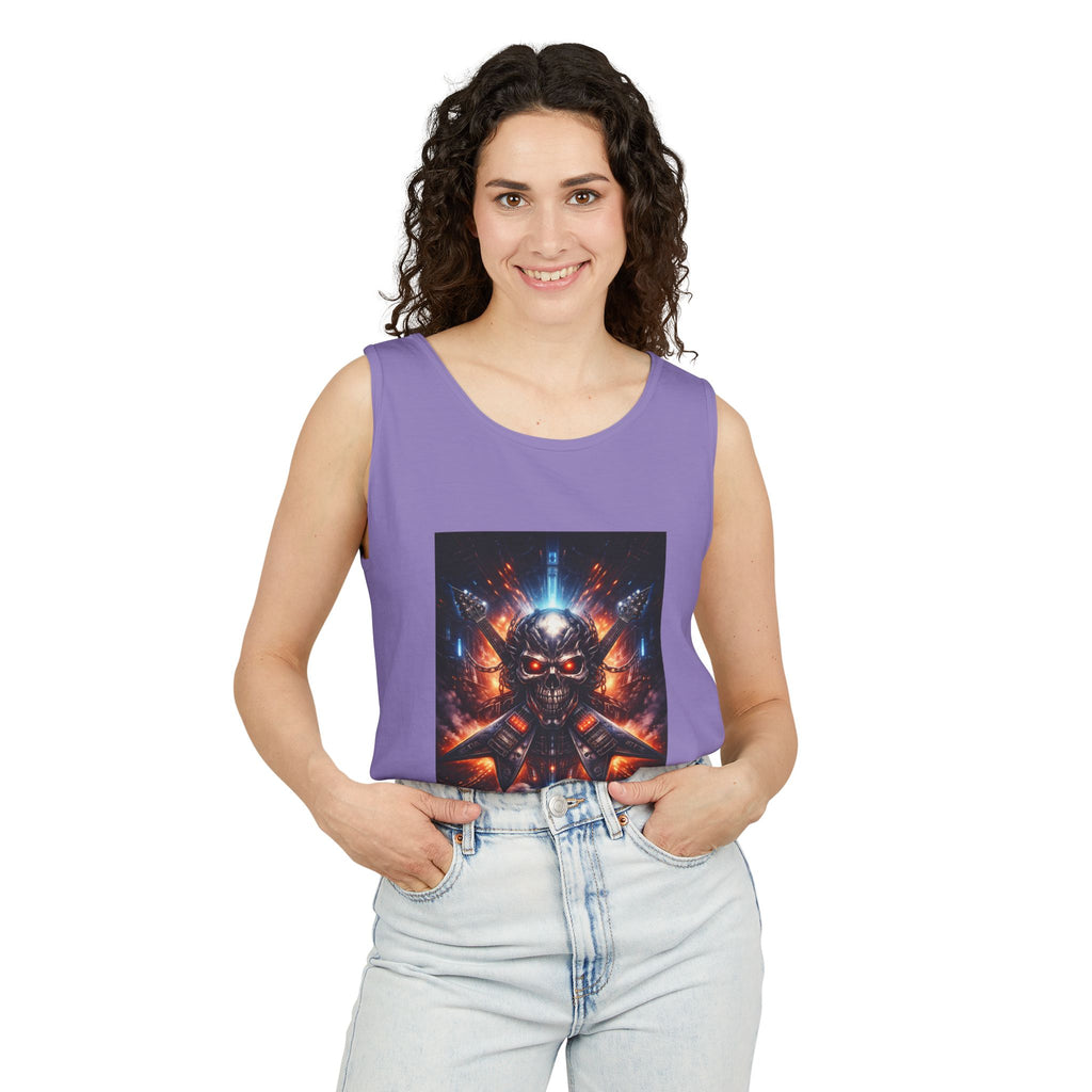 Skull Cyberpunk Tank Top — Neon Sci‑Fi Demon Graphic