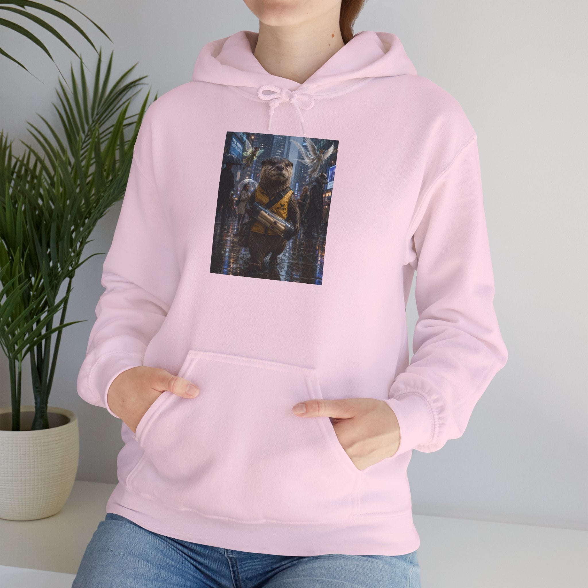Messenger Otter Hoodie — Urban Wildlife Graphic Sweatshirt