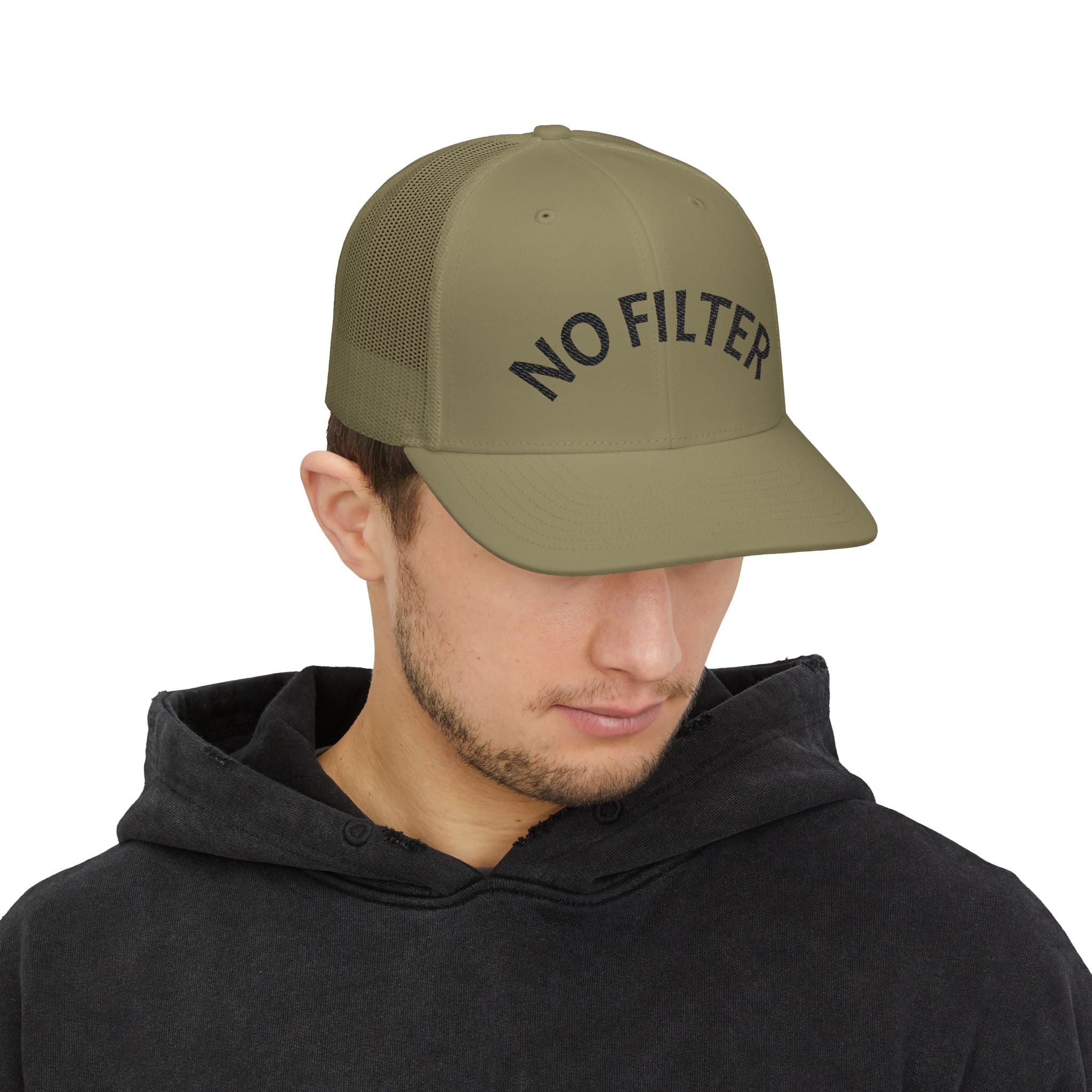 No Filter Snapback Trucker Cap — Bold Mesh Back Hat