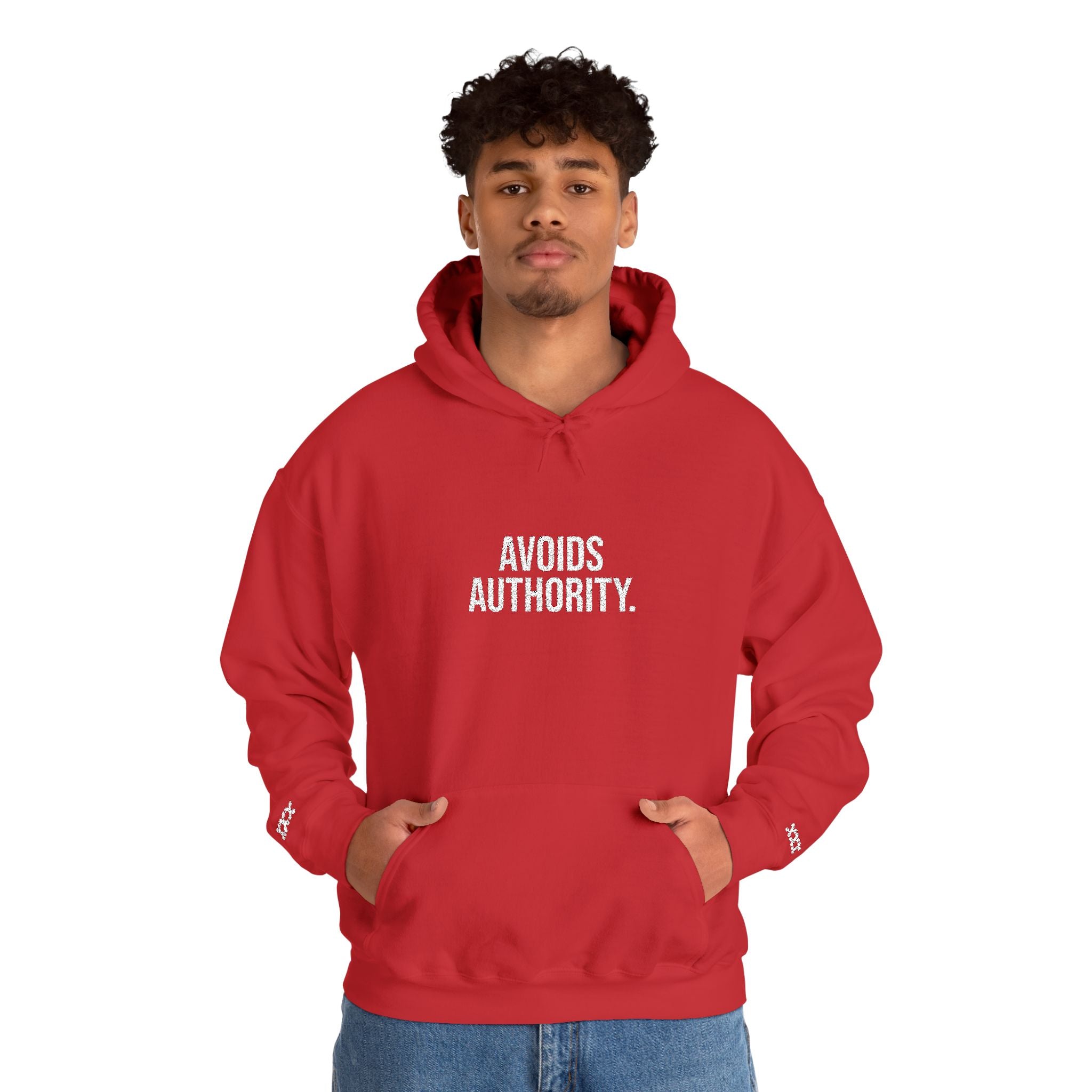 Avoids Authority Hoodie — Rebellious Embroidered Pullover