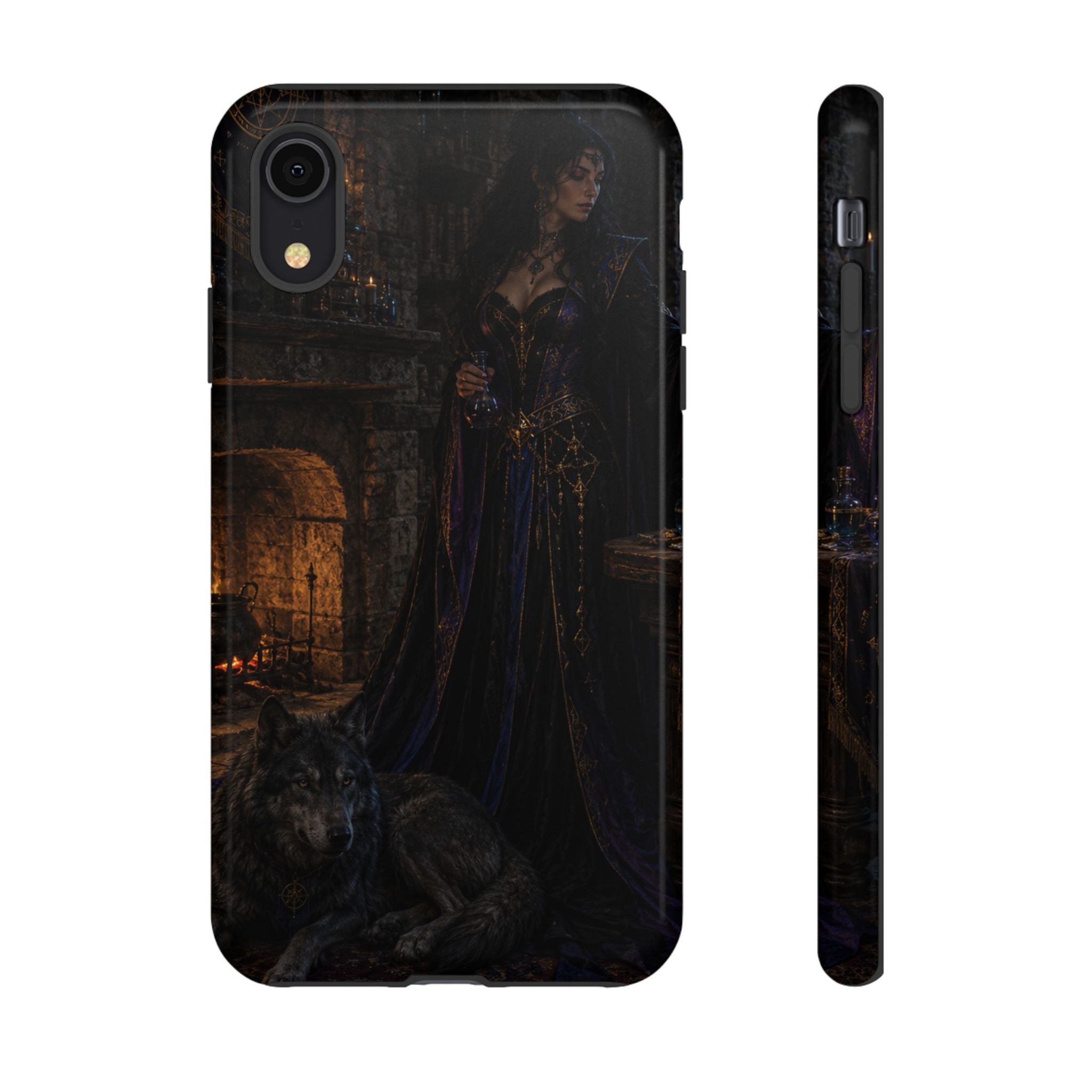 Gothic Witch Phone Case — Dark Fantasy Wolf & Fireplace Tough Case