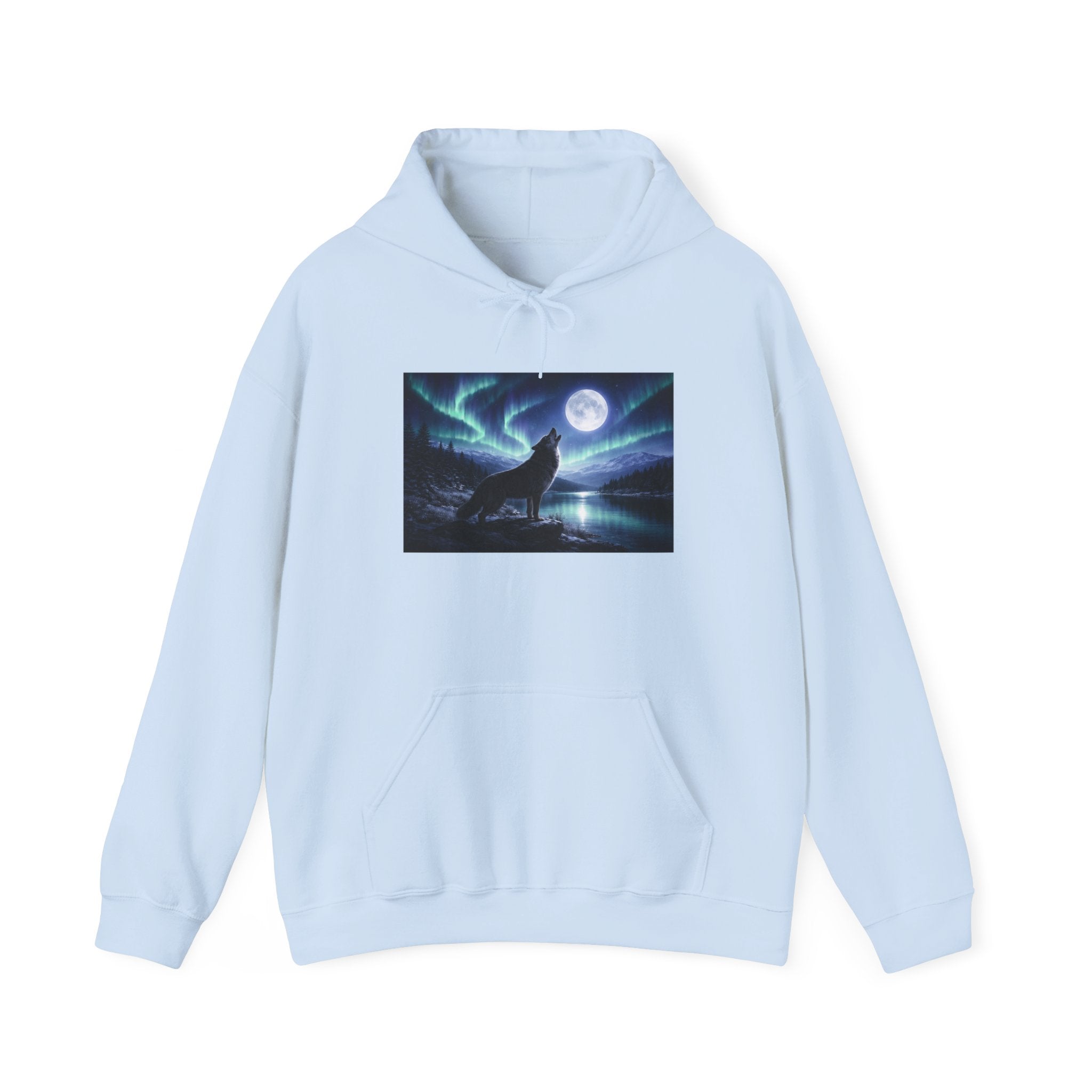 Wolf Howl Hoodie — Northern Lights Moonlight Graphic Sweatshirt