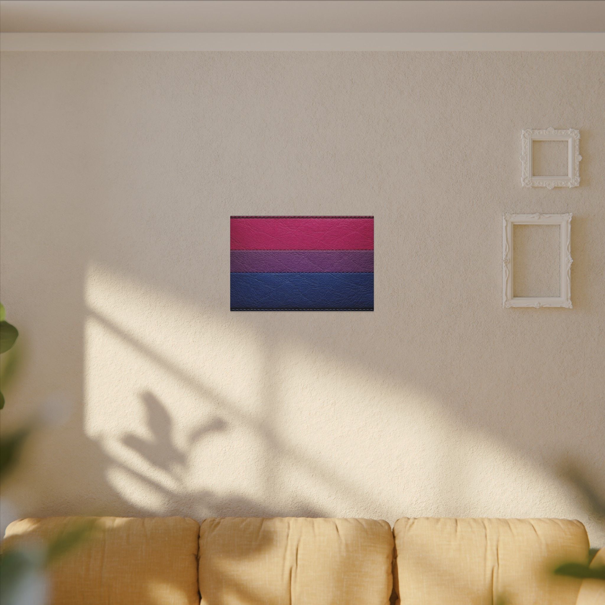 Bisexual Pride Flag Canvas Wall Art — Leather Patch Style Matte Print