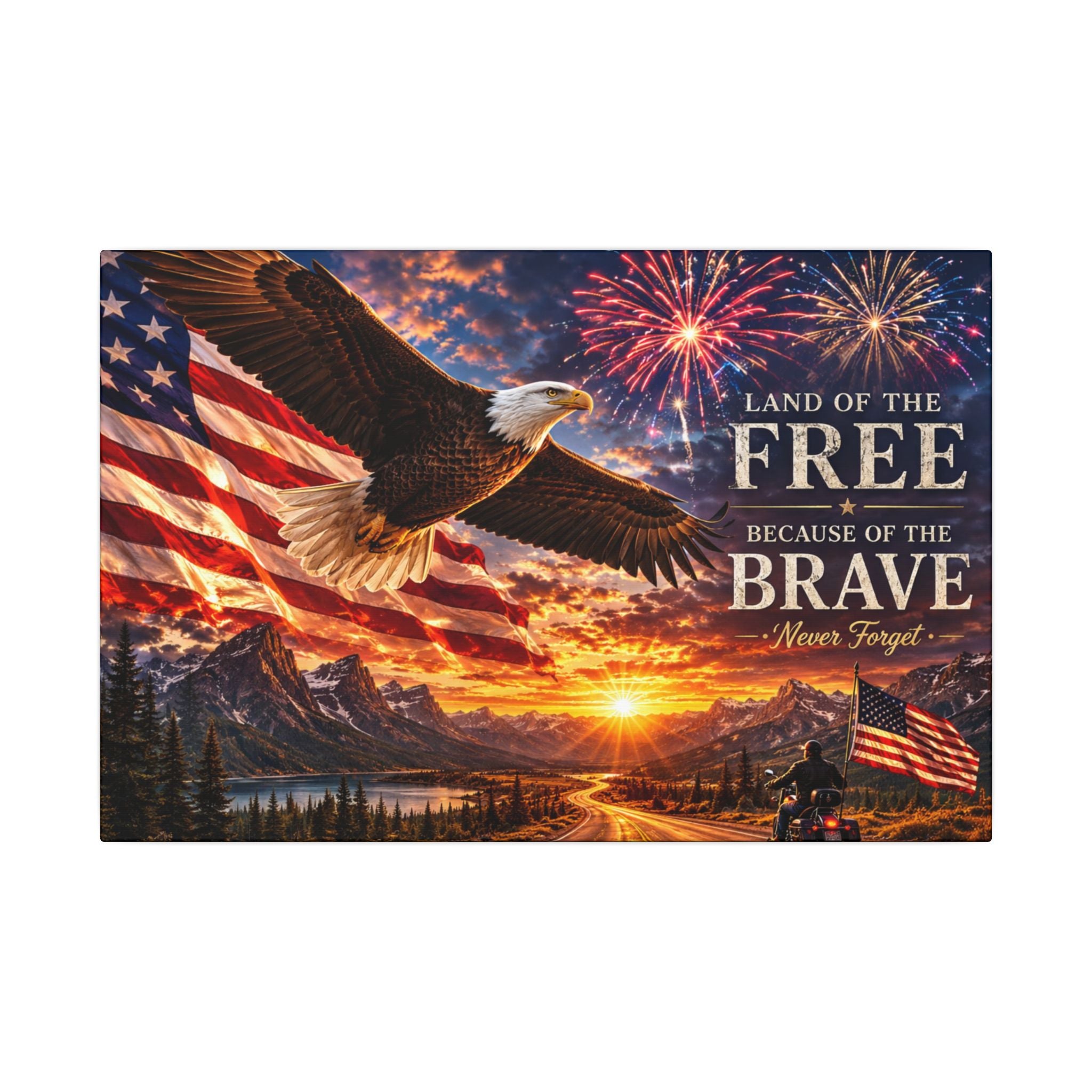 Patriotic Eagle Canvas Wall Art — “Land of the Free Because of the Brave” Matte Stretched Print
