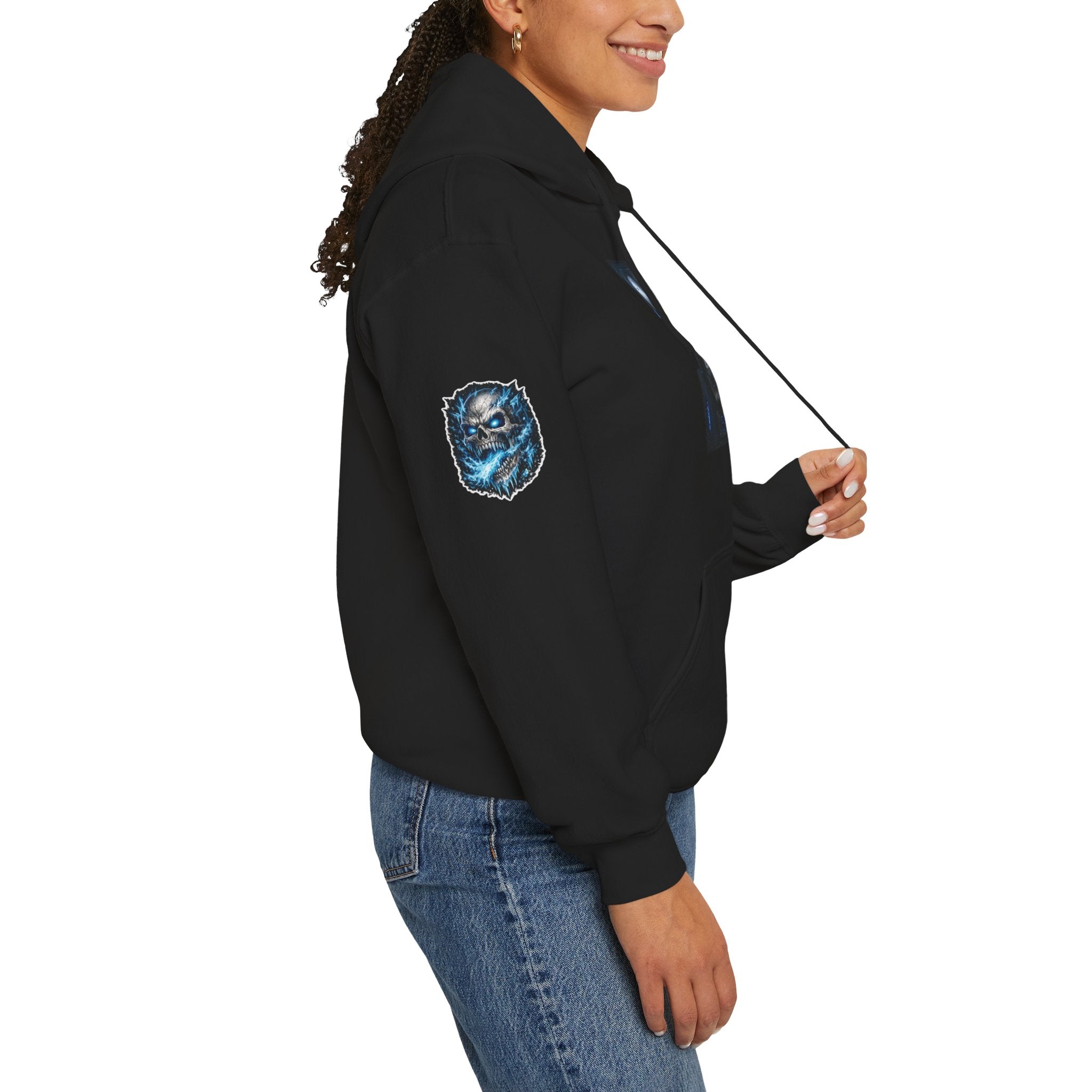 Premium Skull Hoodie — Blue Cyber Skull Graphic Pullover