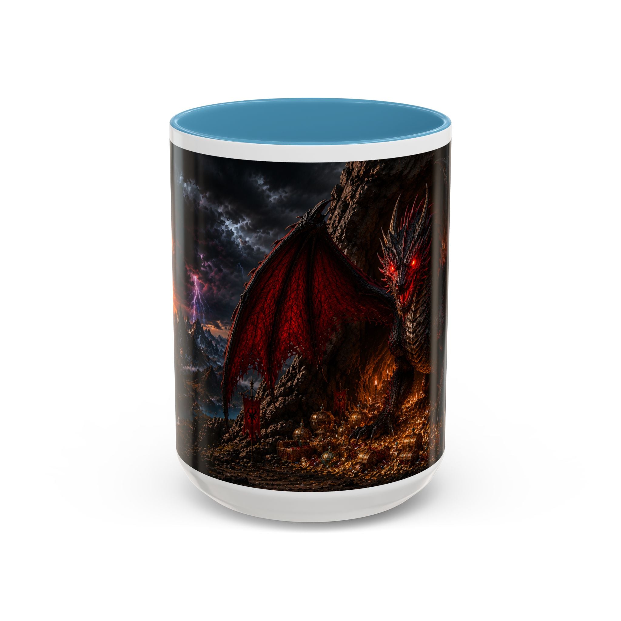 Dragon Coffee Mug — Dark Fantasy Red-Eyed Dragon Accent Mug (11/15oz)