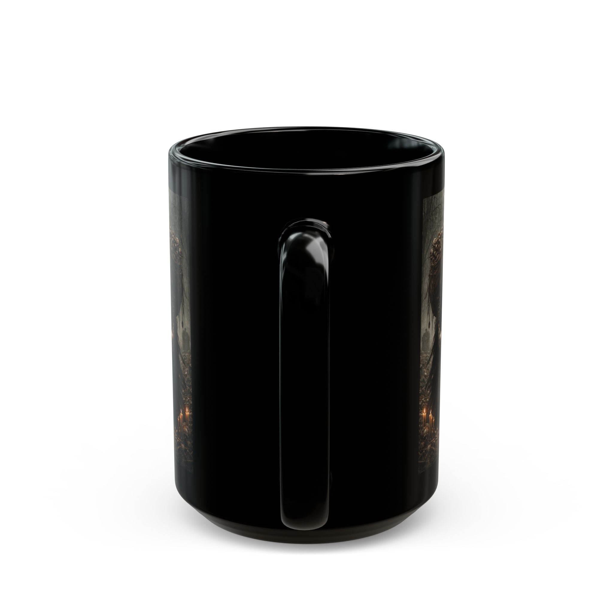 Bone Collector Grim Reaper Dark Fantasy Black Mug — Gothic Necromancer Illustration (11oz/15oz)