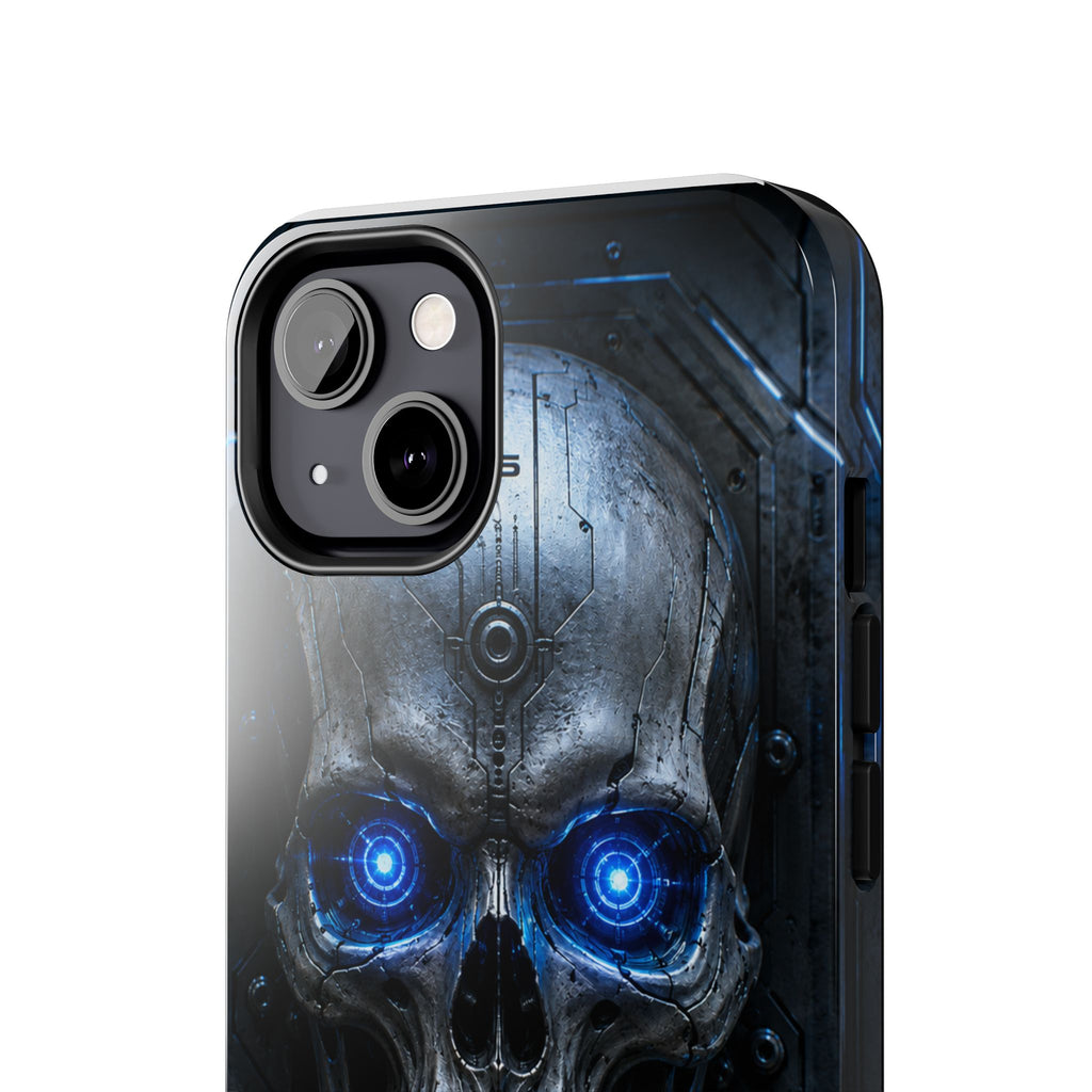 Cyber Skull Tough Phone Case — Blue LED Scary Robot Skull iPhone Case