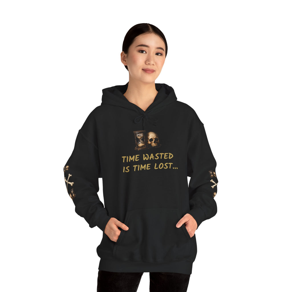 Premium Motorcycle Hoodie - "Time Wasted Is Time Lost" Skull & Crossbones Biker Pullover