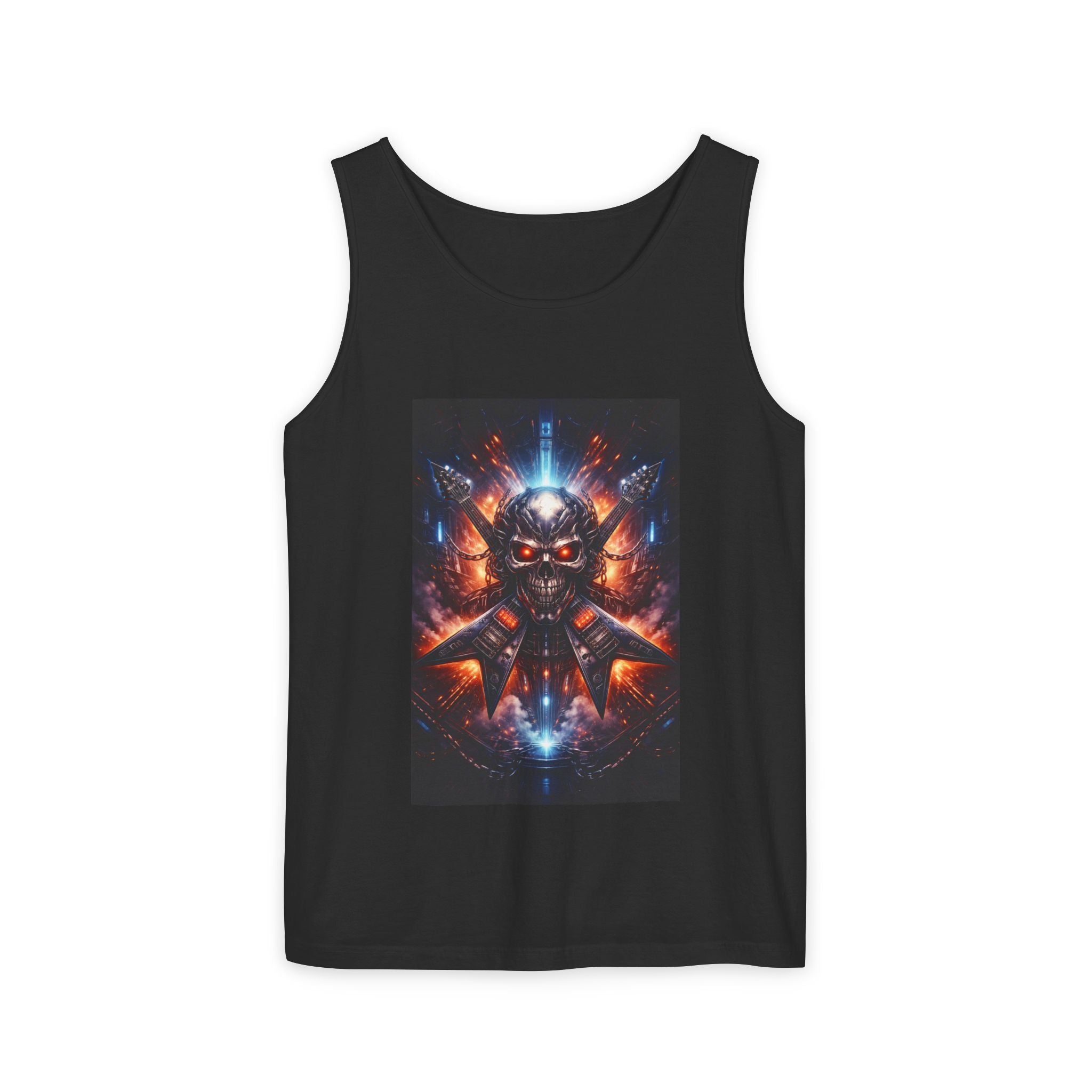 Skull Cyberpunk Tank Top — Neon Sci‑Fi Demon Graphic