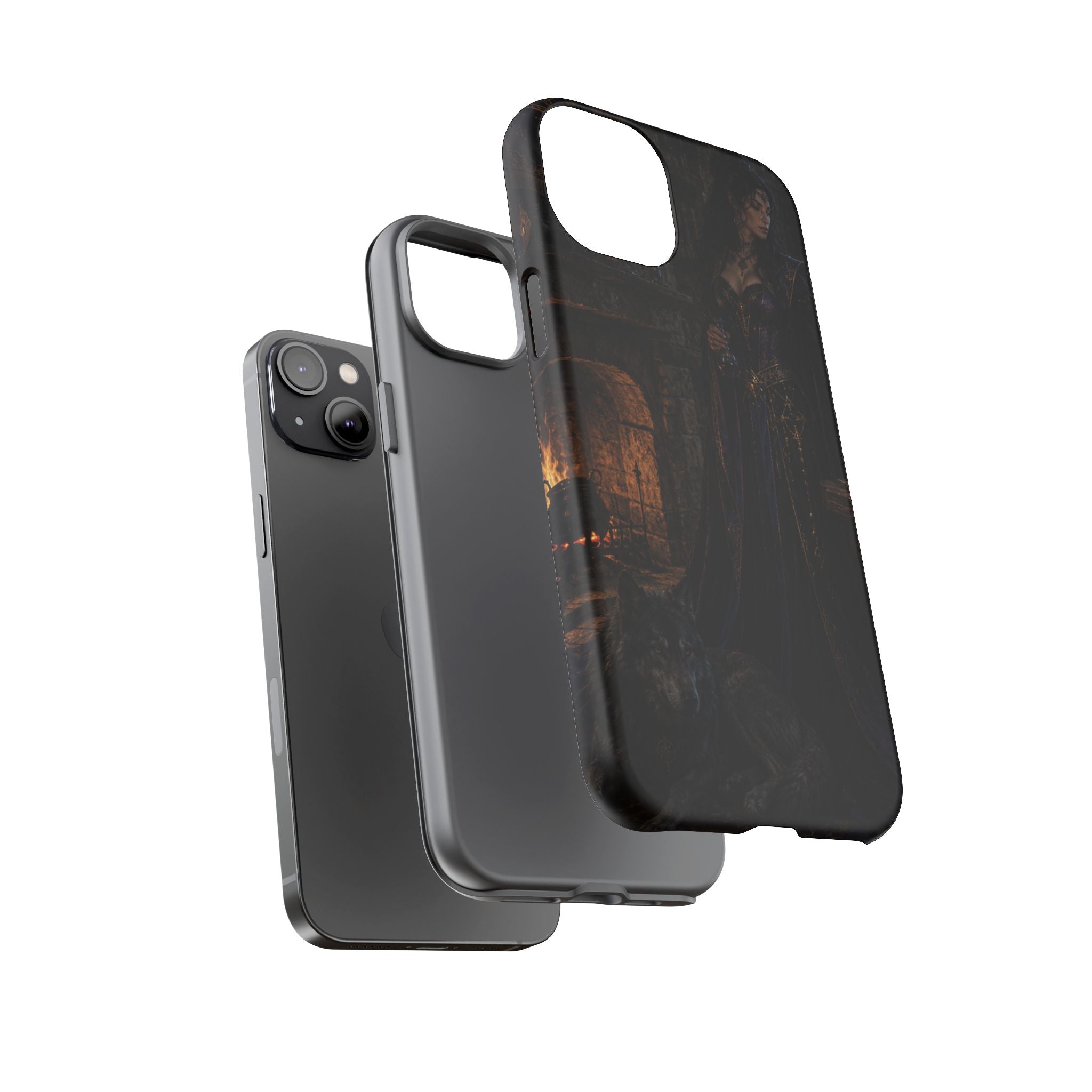 Gothic Witch Phone Case — Dark Fantasy Wolf & Fireplace Tough Case