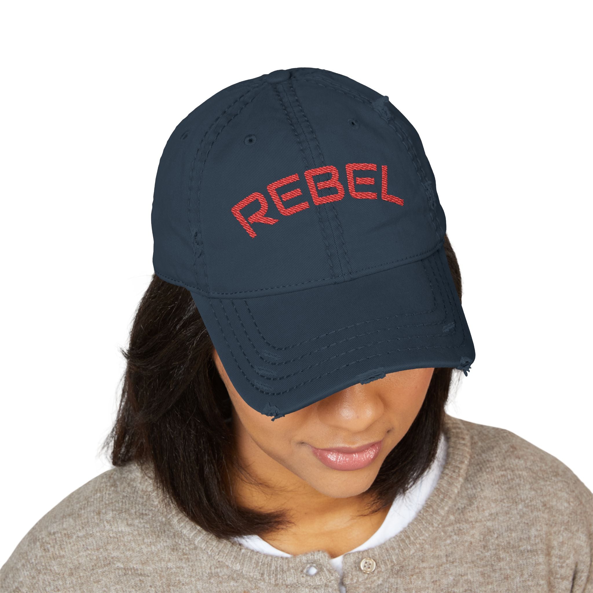 Rebel Distressed Dad Hat — Embroidered Cotton Baseball Cap