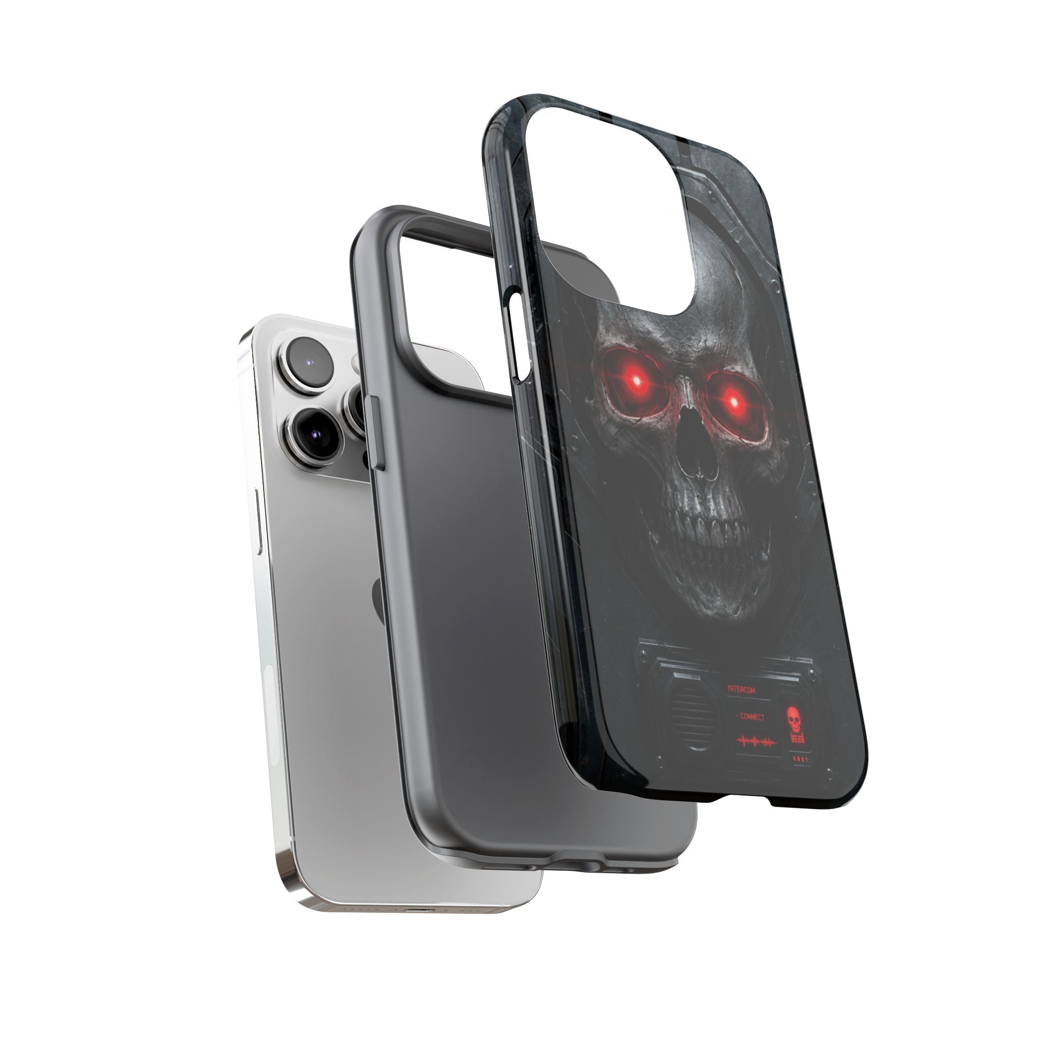 Skull Sentinel Phone Case — Red-Eyed Tactical Skull Protective Case