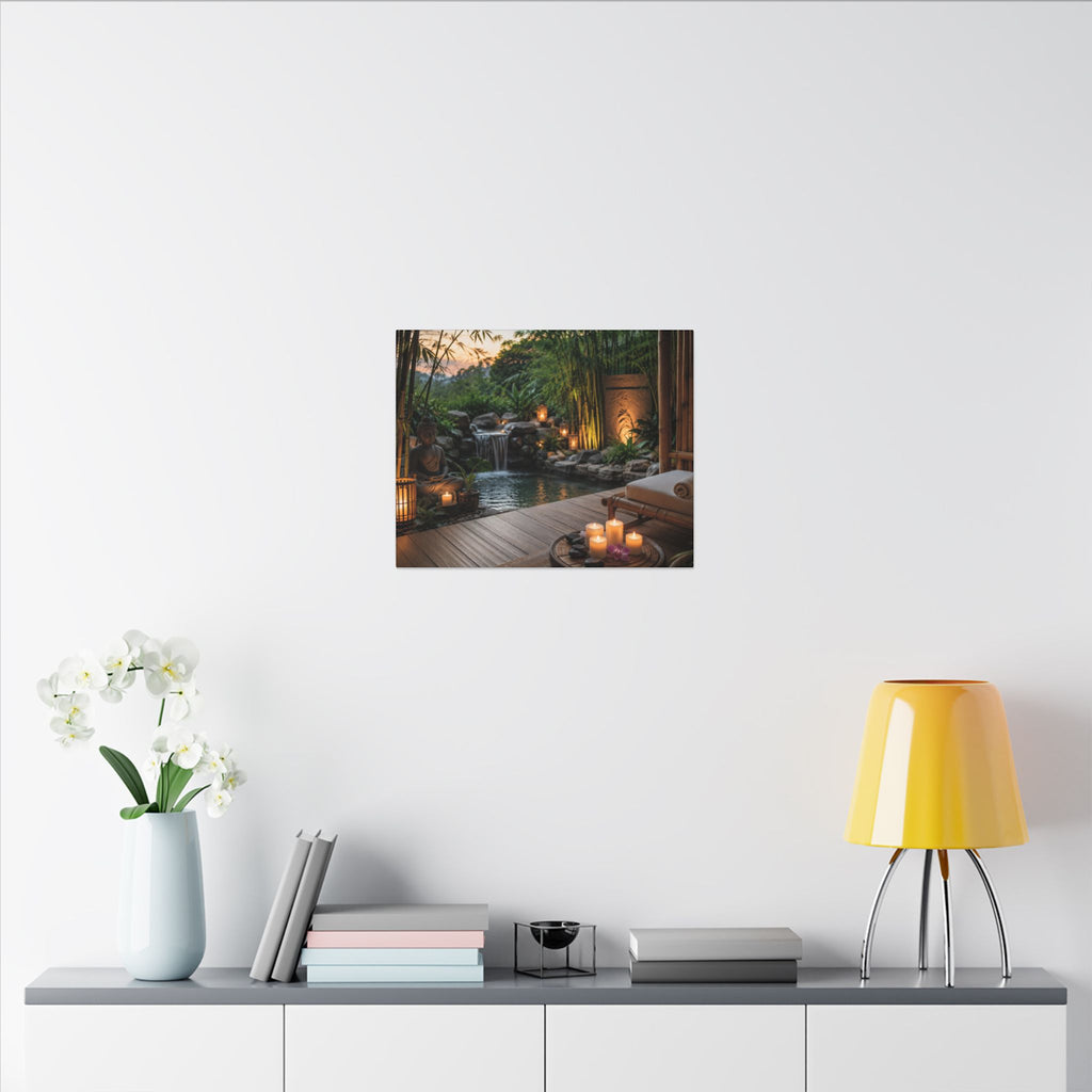 Zen Spa Retreat Canvas — Tranquil Bamboo Waterfall Wall Art