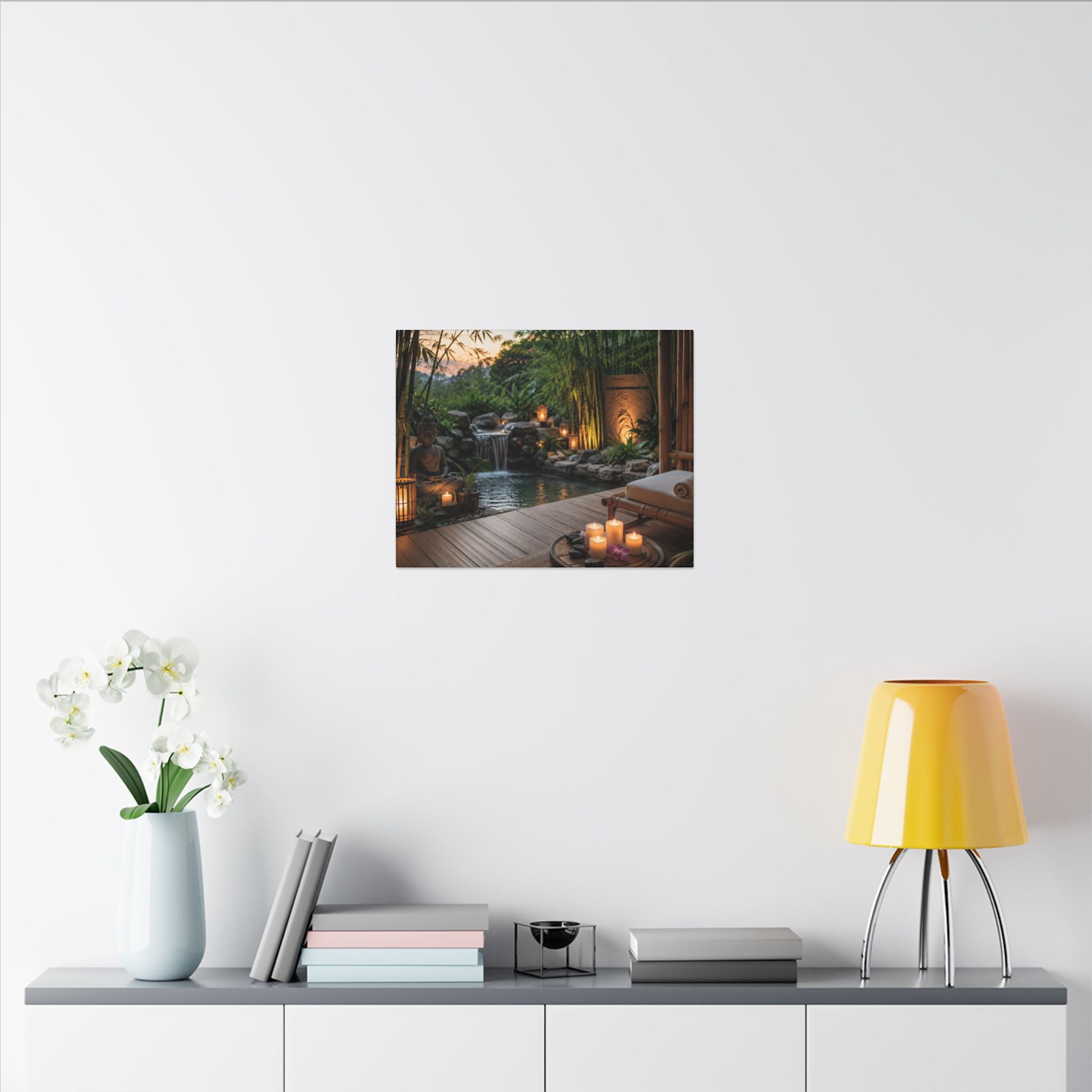 Zen Spa Retreat Canvas — Tranquil Bamboo Waterfall Wall Art