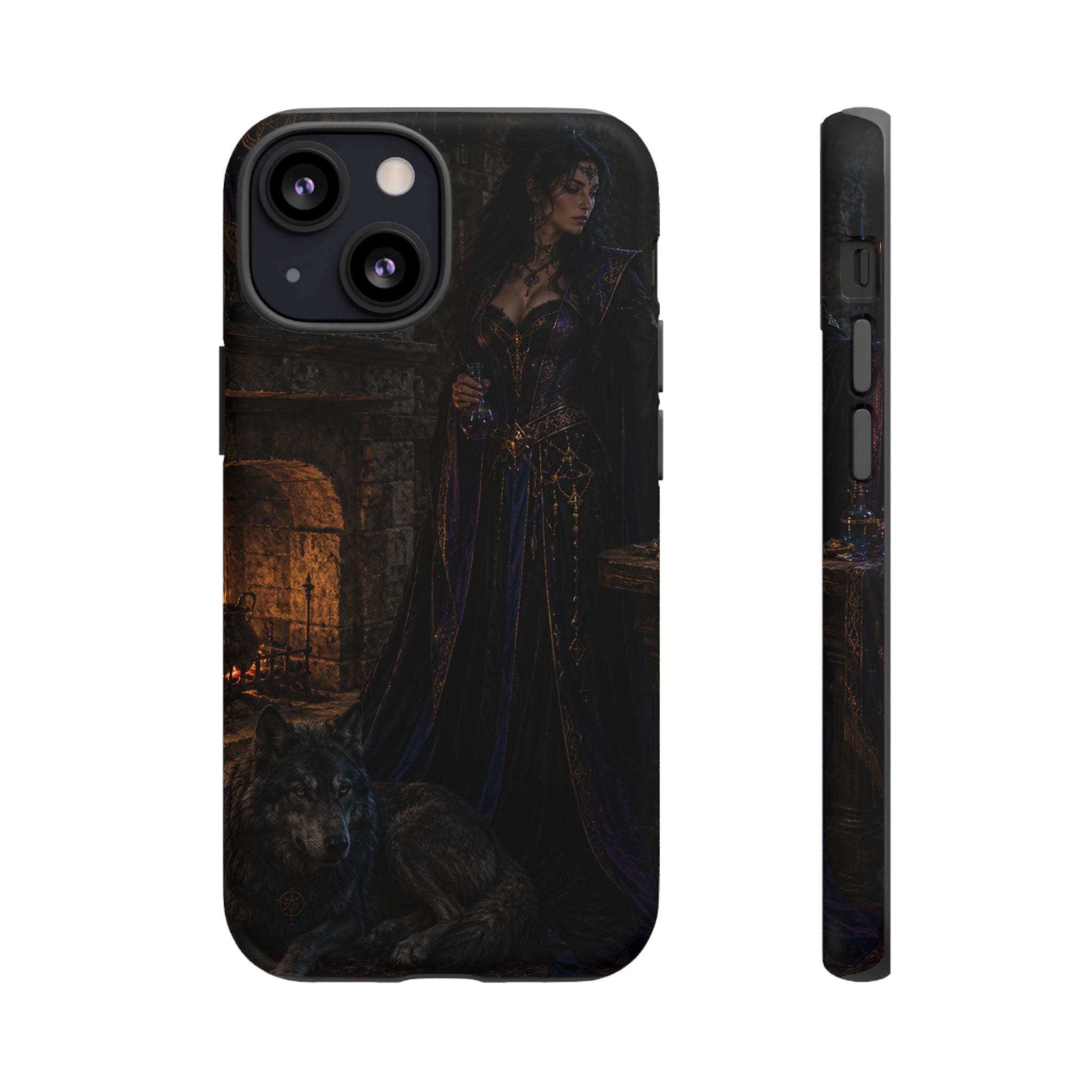 Gothic Witch Phone Case — Dark Fantasy Wolf & Fireplace Tough Case