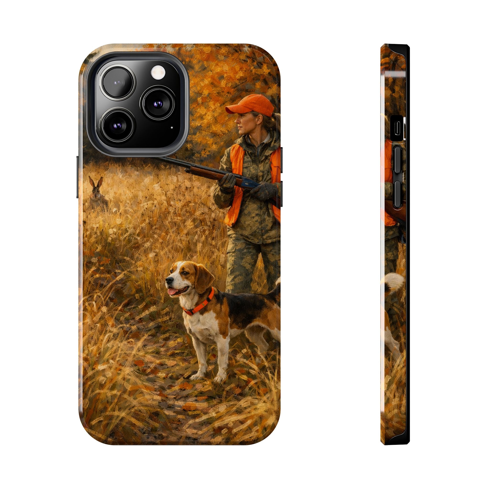 Hunting Scene Tough Phone Case — Hunter & Beagle Autumn Field Protective Cover