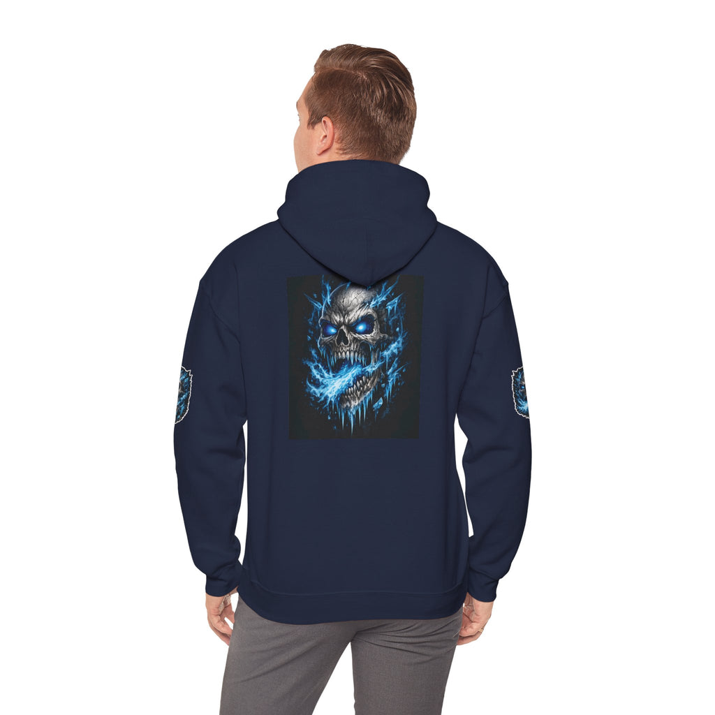 Premium Skull Hoodie — Blue Cyber Skull Graphic Pullover