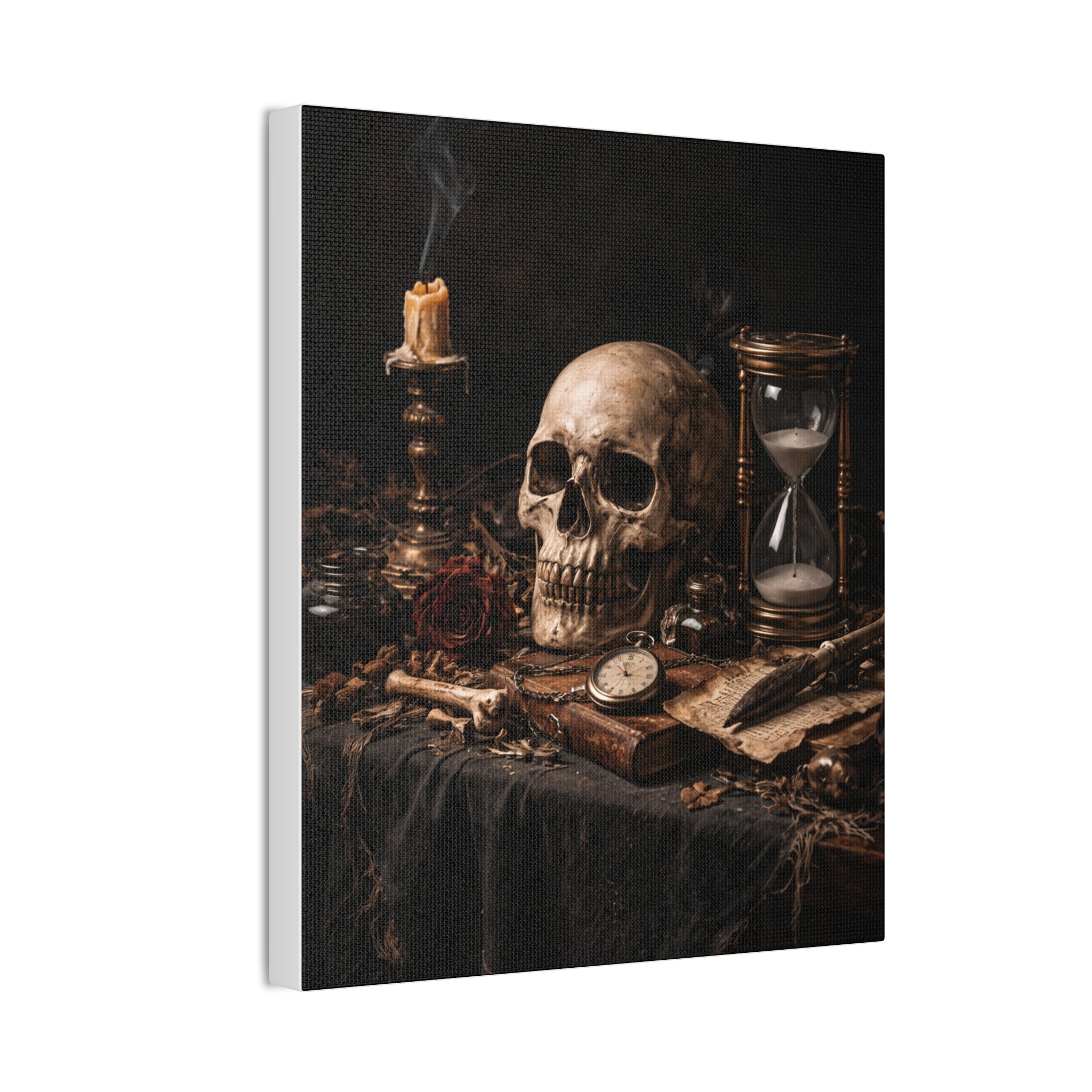 Memento Mori - Still Life Canvas — Skull, Hourglass & Candle Wall Art