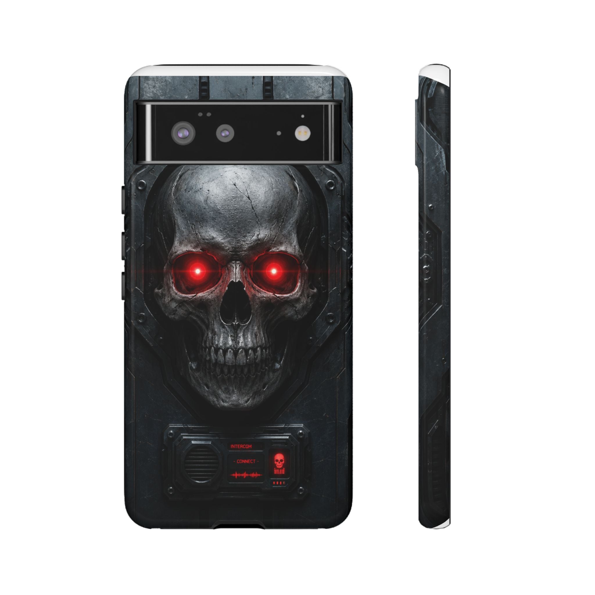 Skull Sentinel Phone Case — Red-Eyed Tactical Skull Protective Case