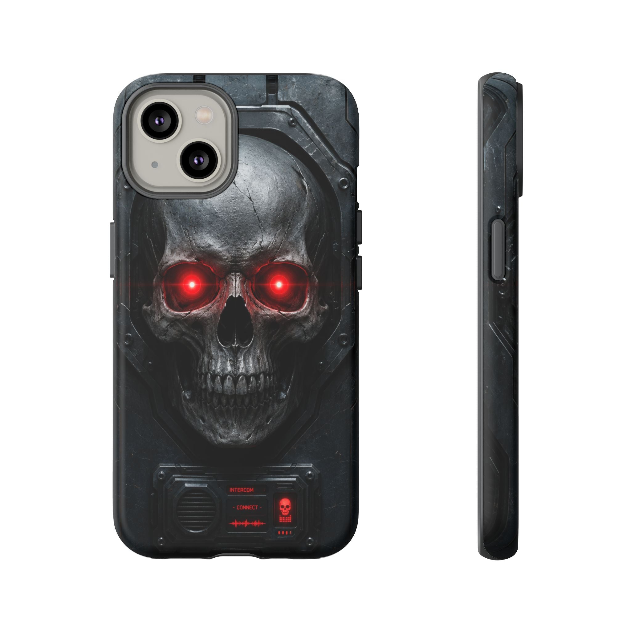 Skull Sentinel Phone Case — Red-Eyed Tactical Skull Protective Case