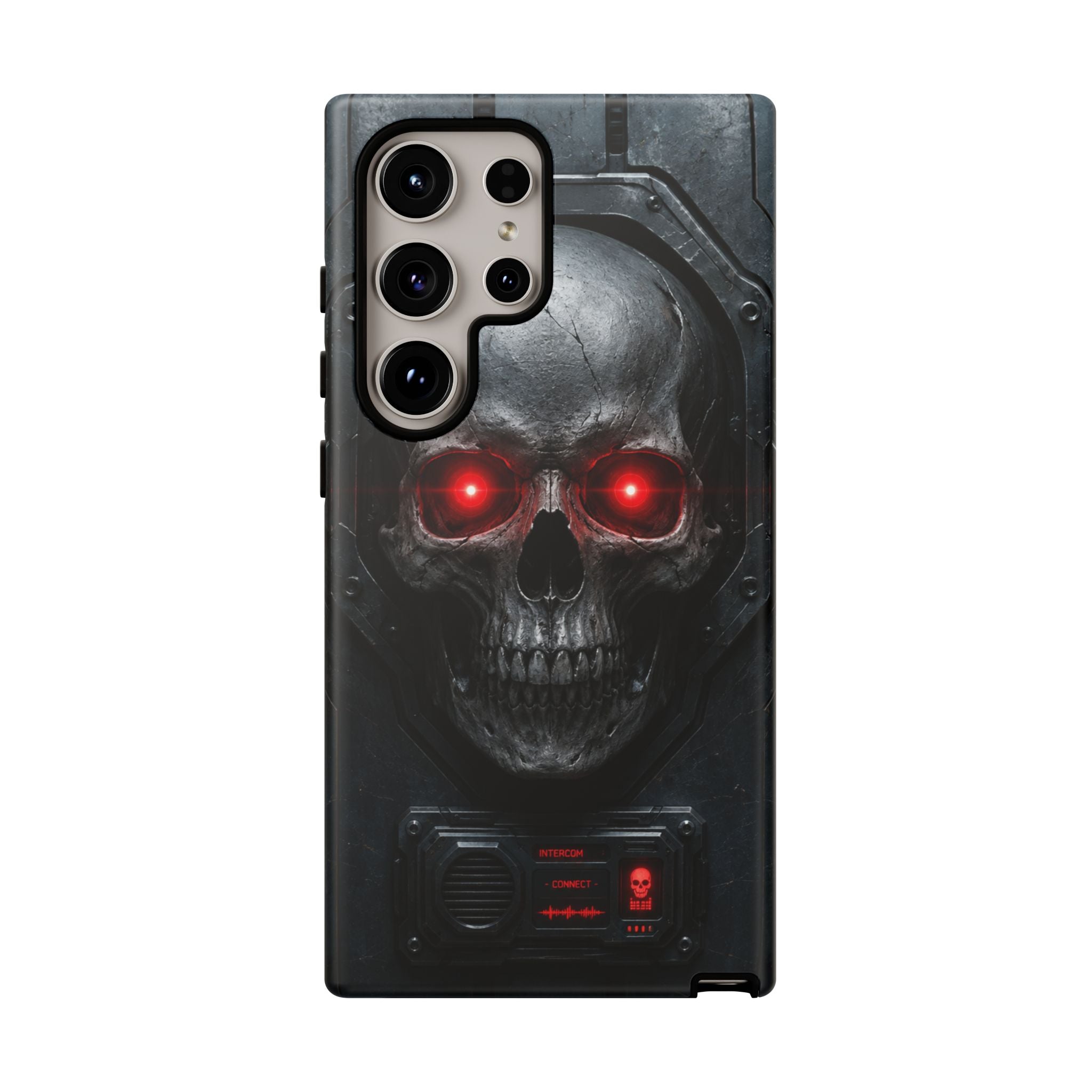 Skull Sentinel Phone Case — Red-Eyed Tactical Skull Protective Case