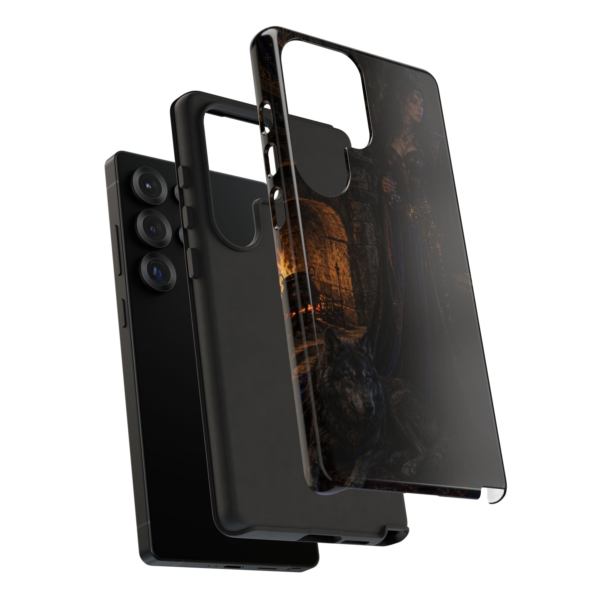 Gothic Witch Phone Case — Dark Fantasy Wolf & Fireplace Tough Case