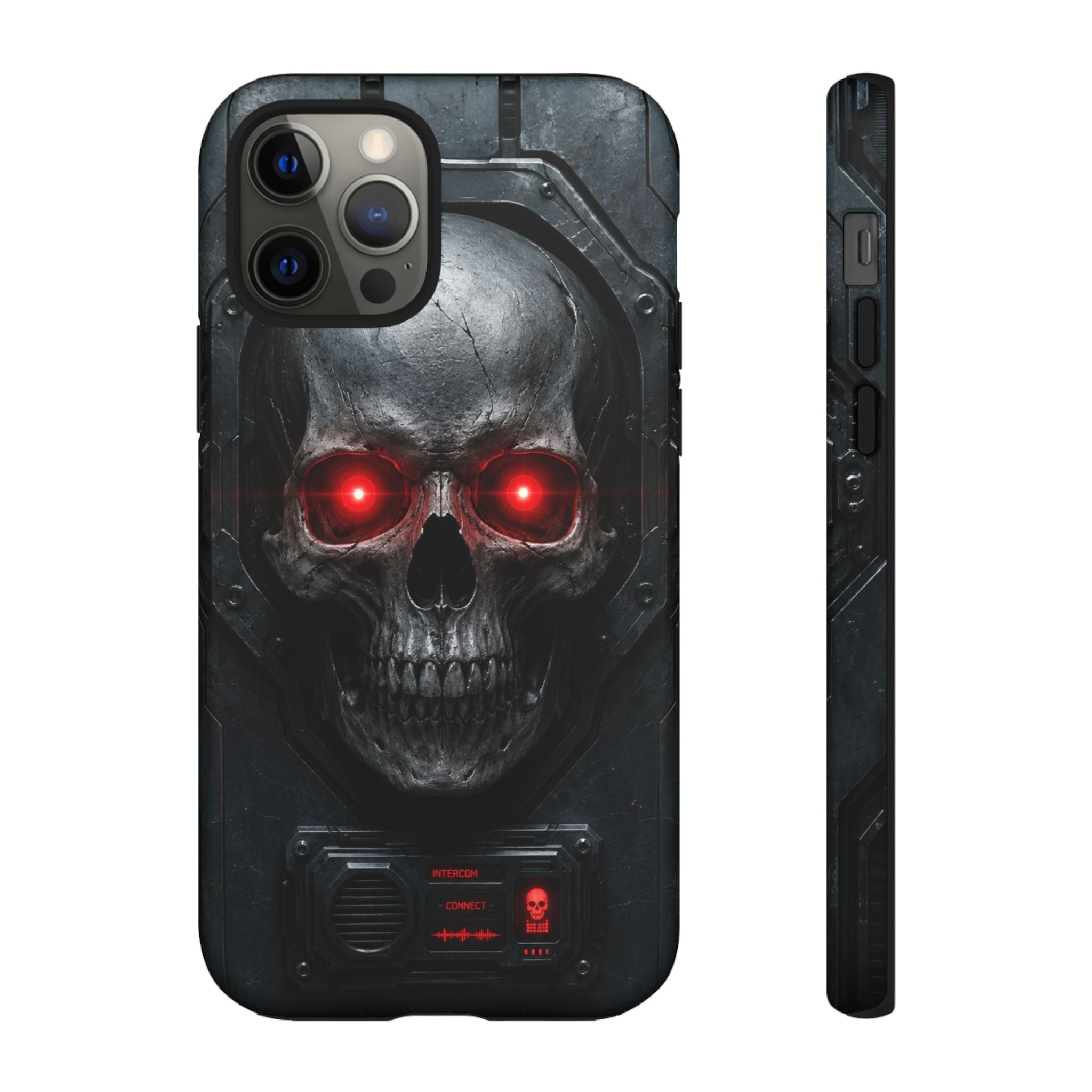 Skull Sentinel Phone Case — Red-Eyed Tactical Skull Protective Case