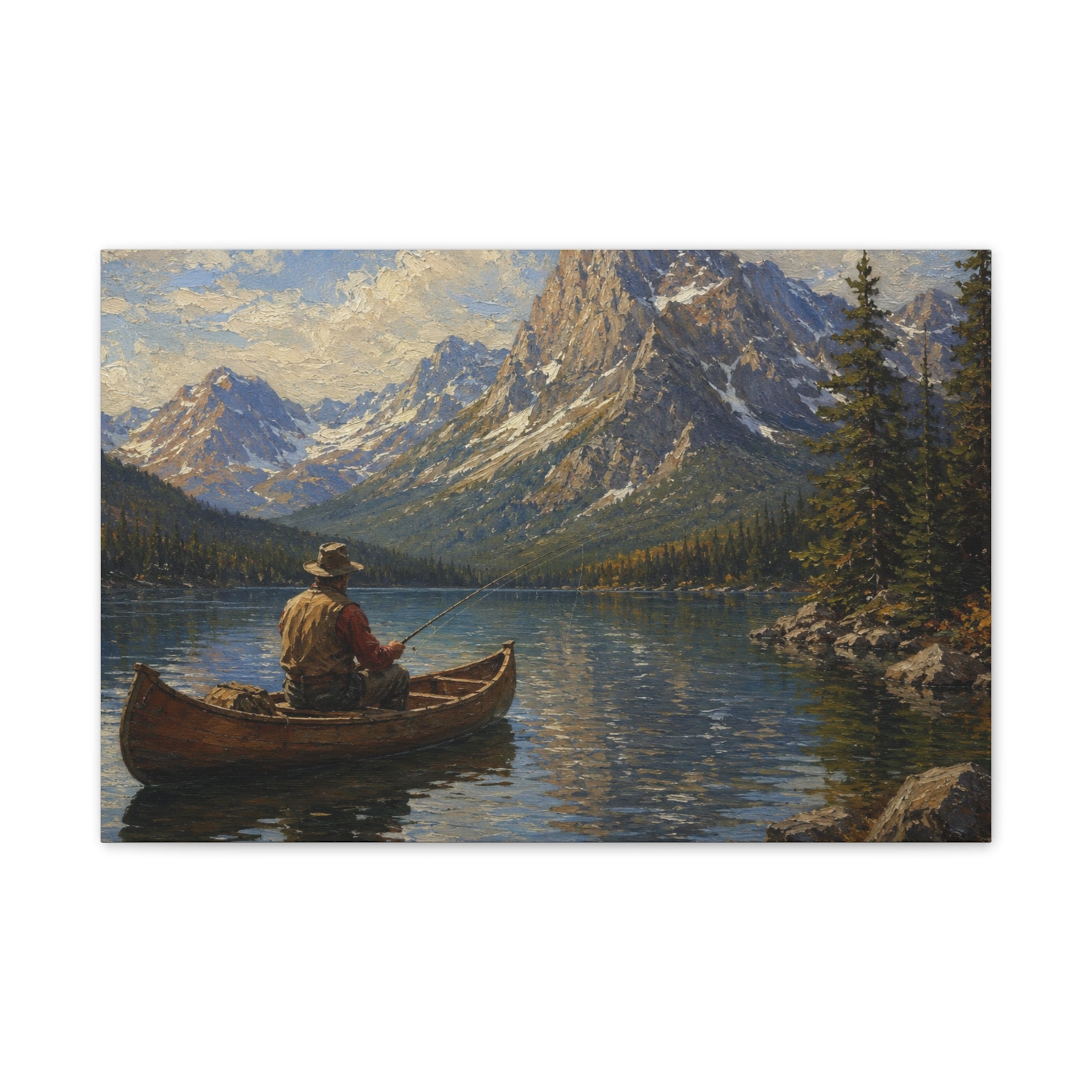 Mountain Lake Canoe Canvas Print