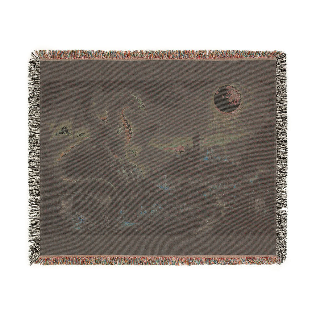 Dragon Night Woven Blanket — Mystical Moonlit Cityscape Throw