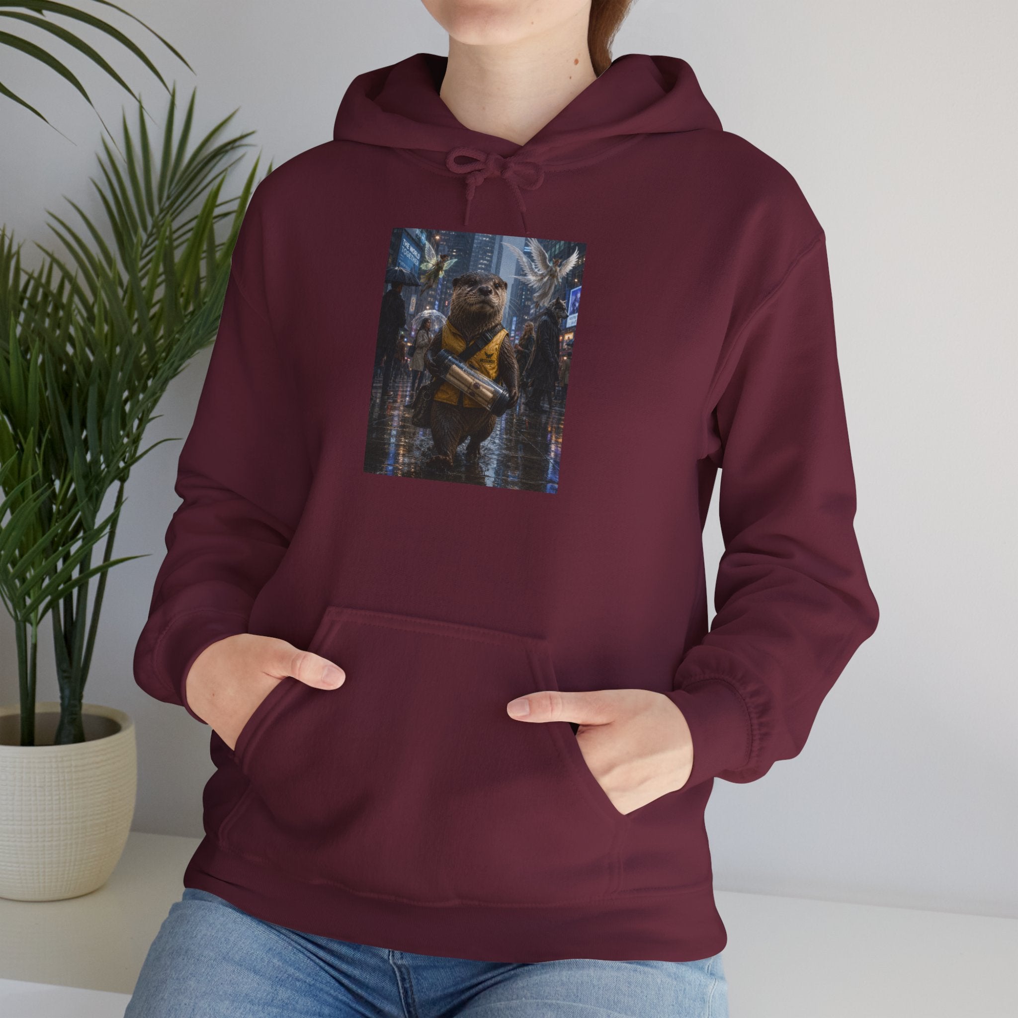 Messenger Otter Hoodie — Urban Wildlife Graphic Sweatshirt