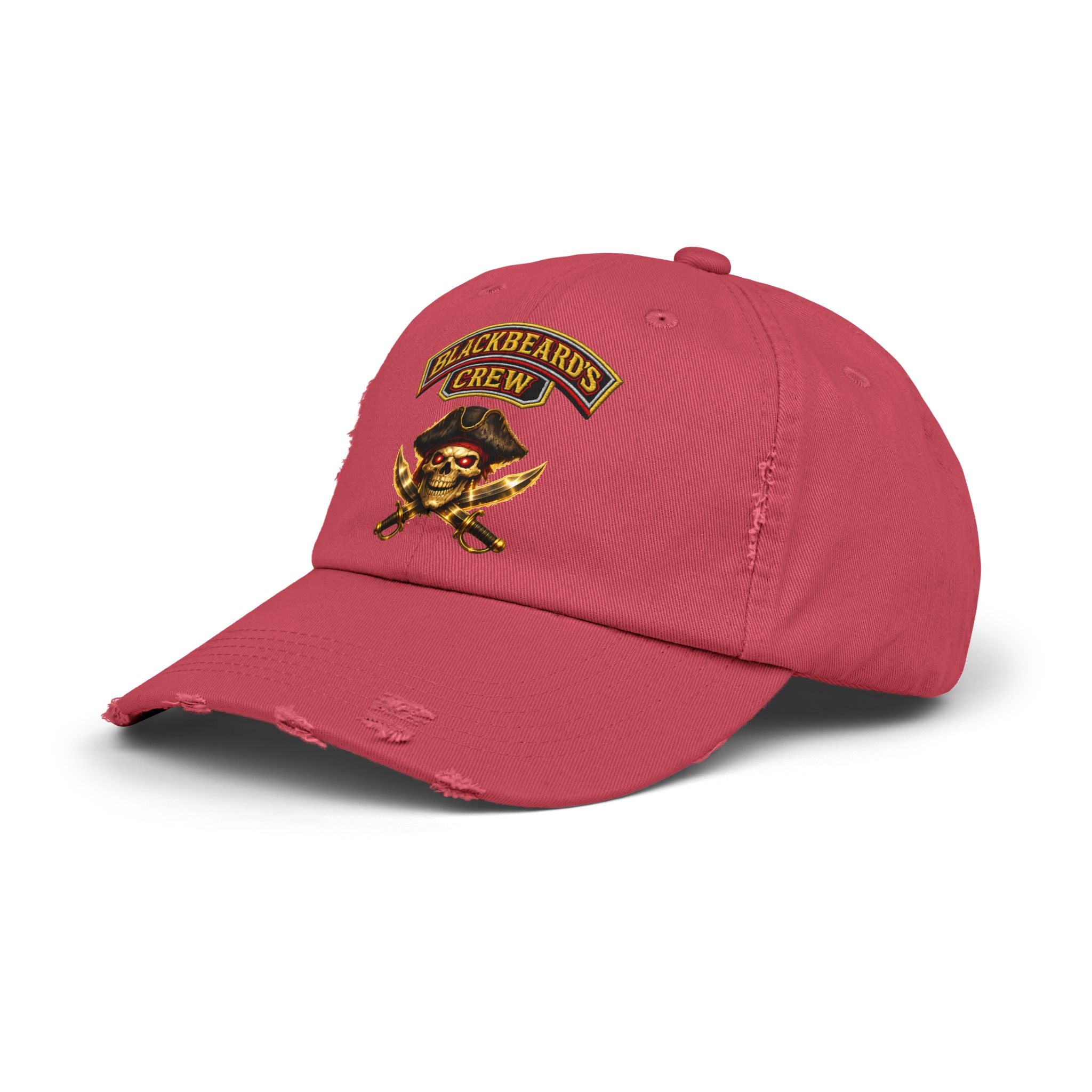 Blackbeard's Crew Distressed Baseball Cap — Pirate Skull Patch Hat
