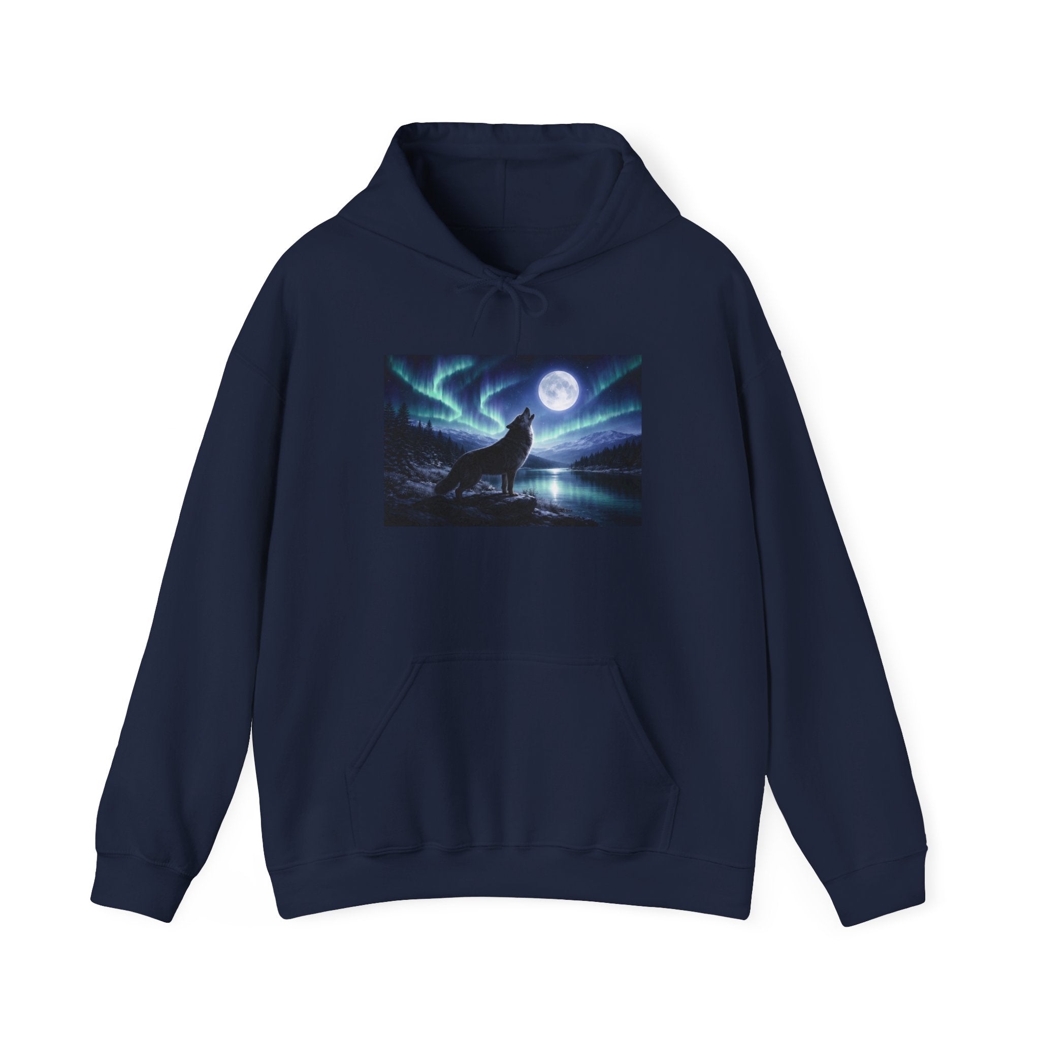 Wolf Howl Hoodie — Northern Lights Moonlight Graphic Sweatshirt