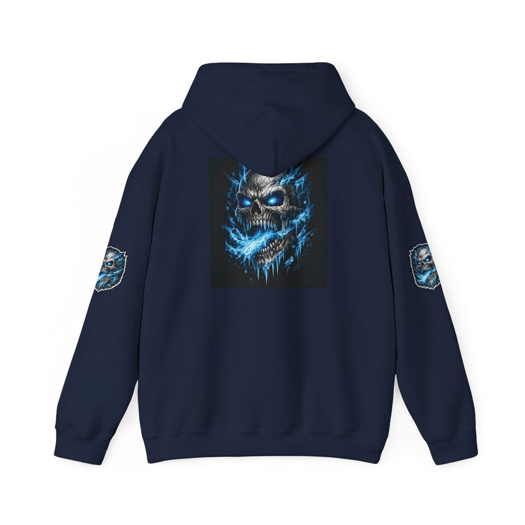 Premium Skull Hoodie — Blue Cyber Skull Graphic Pullover