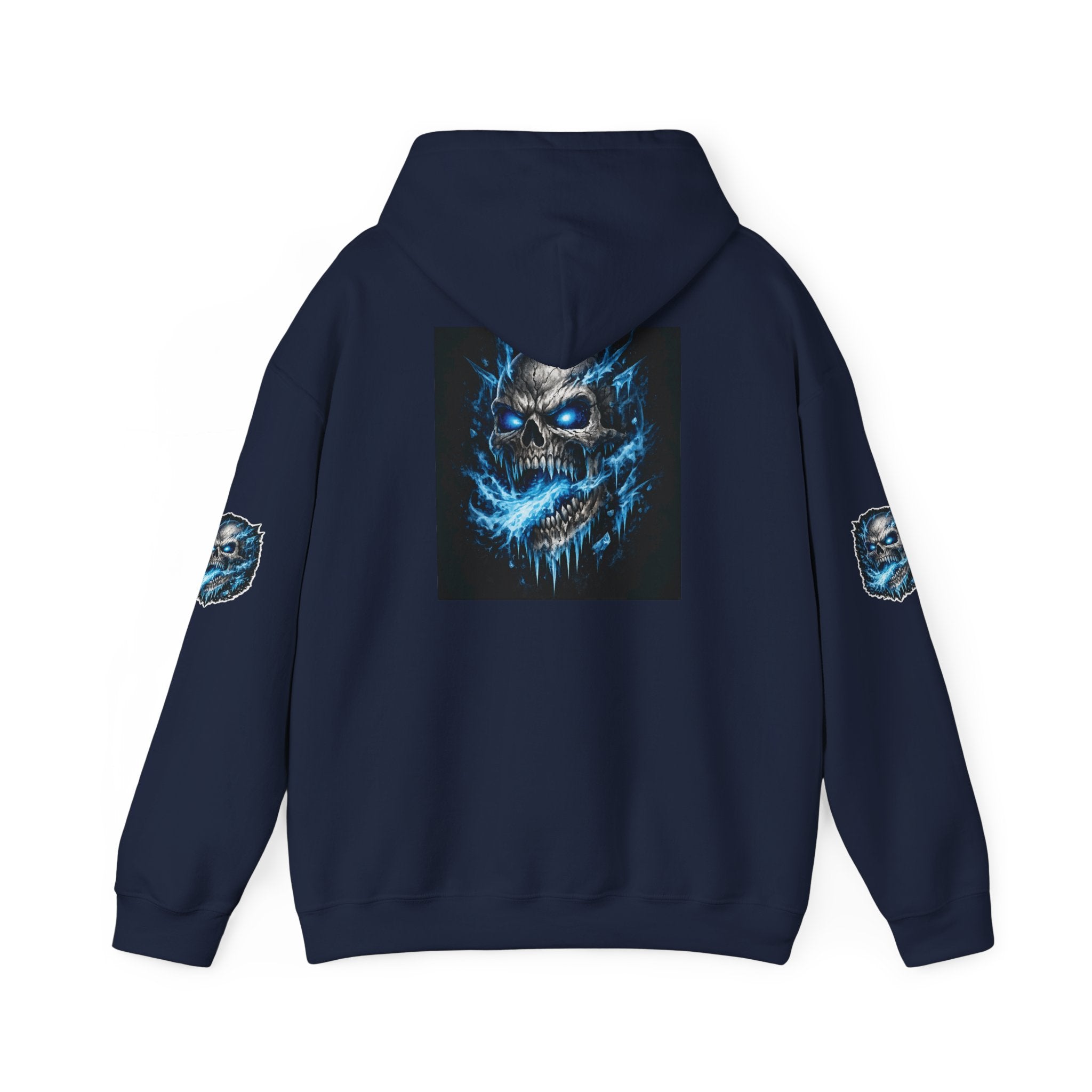 Premium Skull Hoodie — Blue Cyber Skull Graphic Pullover