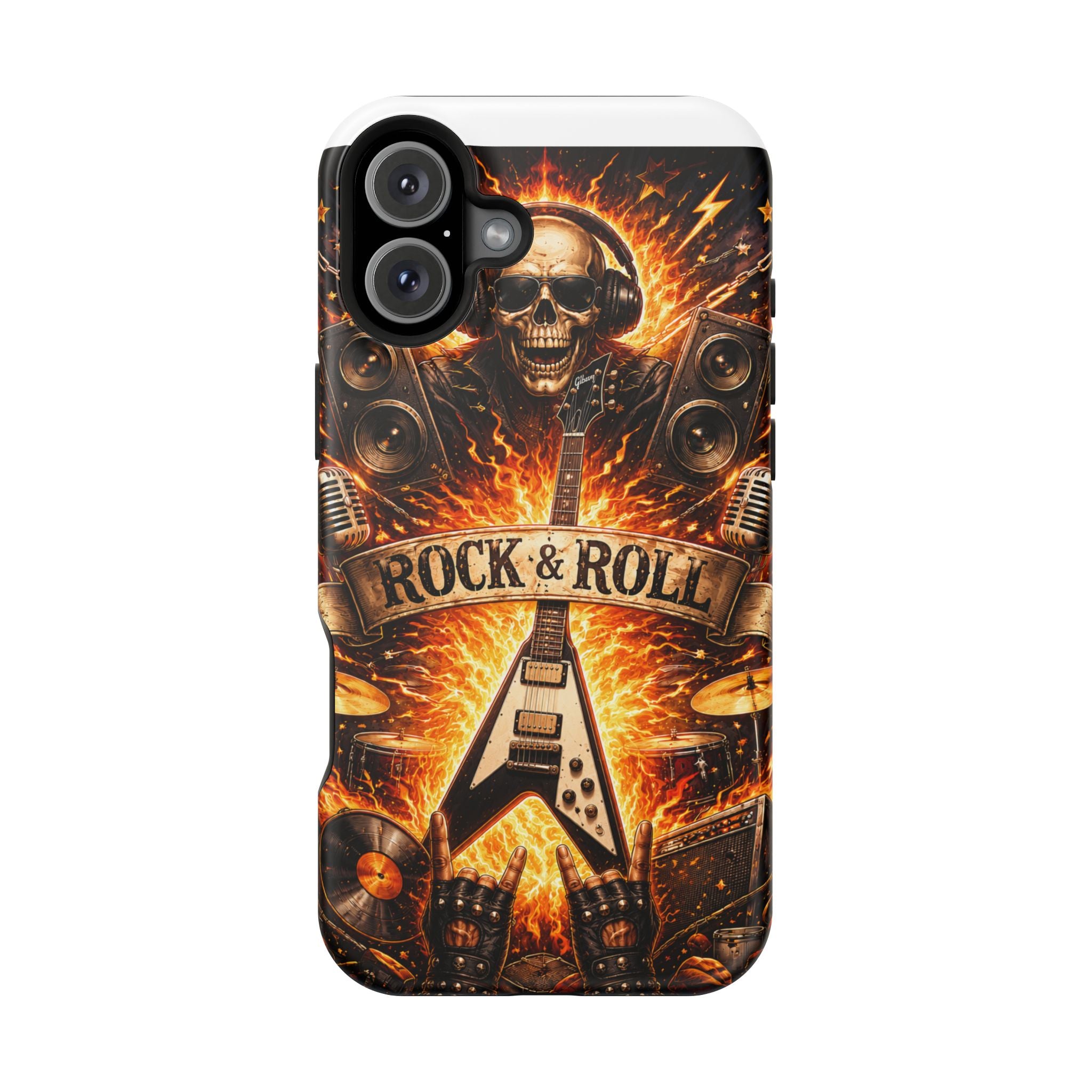 Rock & Roll Skull Guitar Phone Case — Magnetic Impact-Resistant
