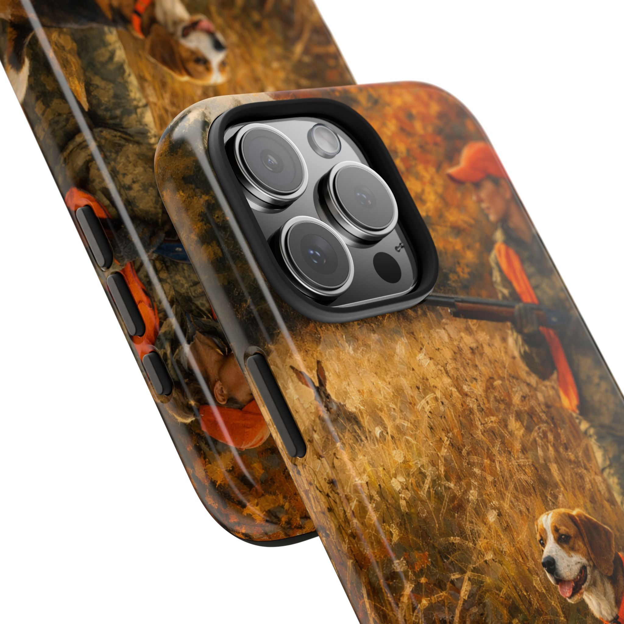 Hunting Scene Tough Phone Case — Hunter & Beagle Autumn Field Protective Cover