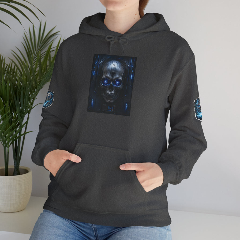 Premium Skull Hoodie — Blue Cyber Skull Graphic Pullover