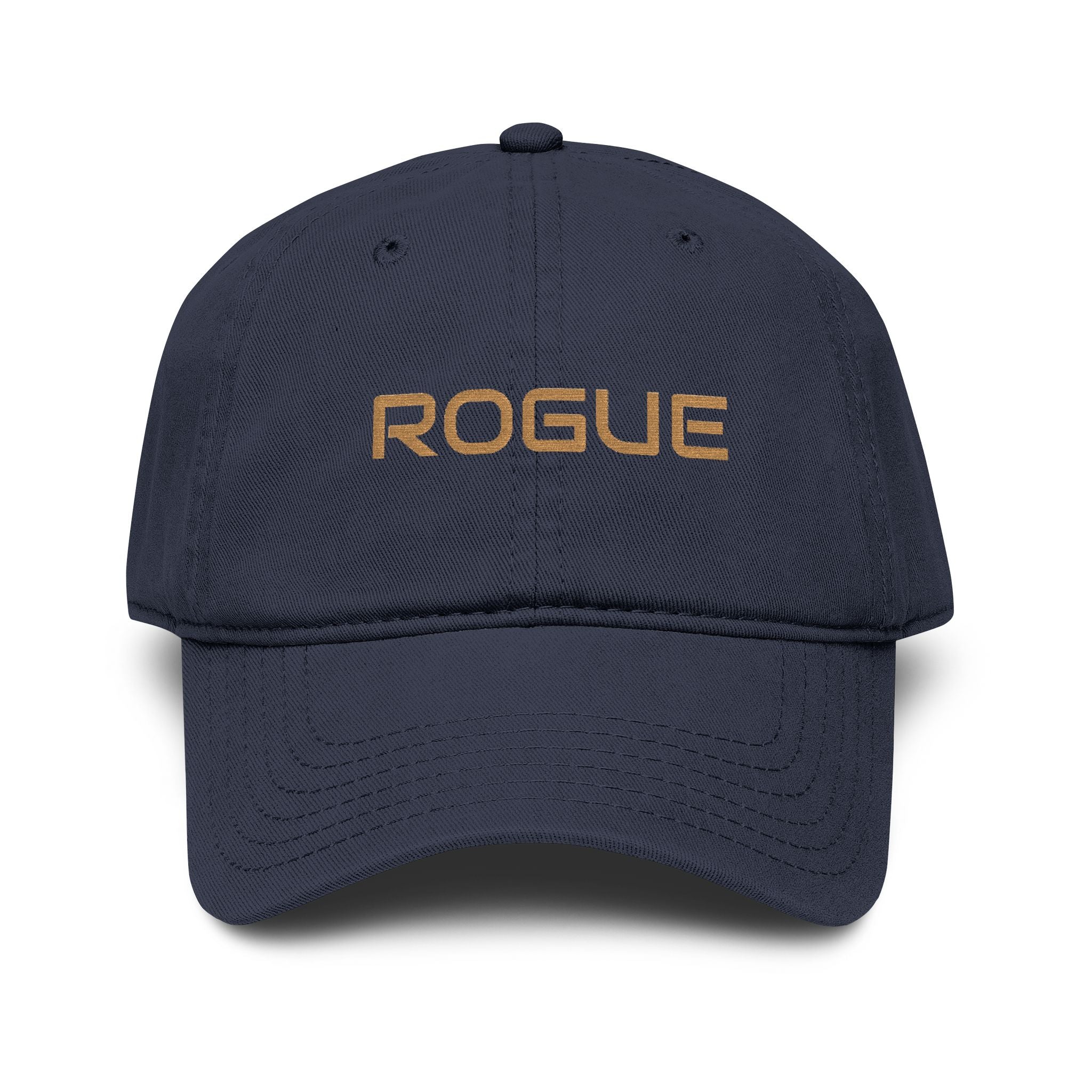 Rogue Embroidered Washed Baseball Cap — Vintage Gray Dad Hat with Gold Stitching