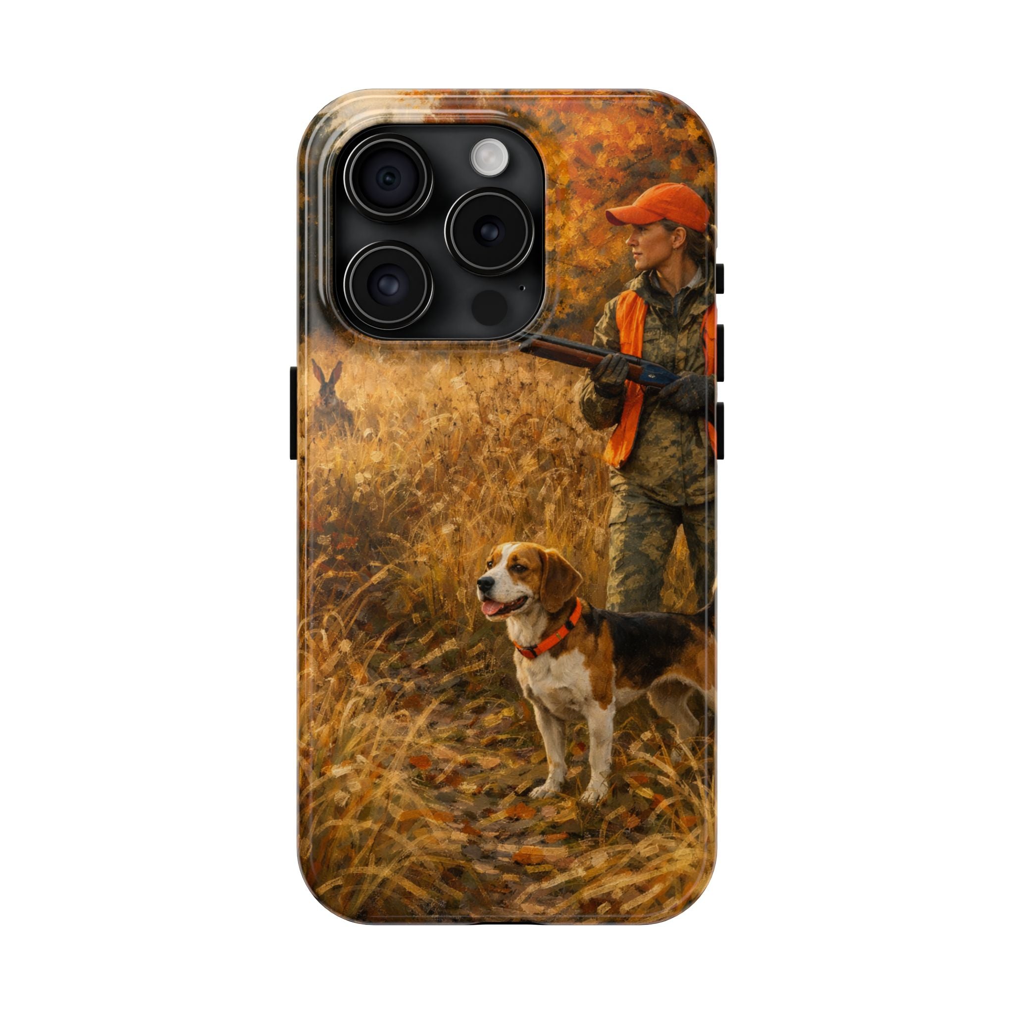 Hunting Scene Tough Phone Case — Hunter & Beagle Autumn Field Protective Cover