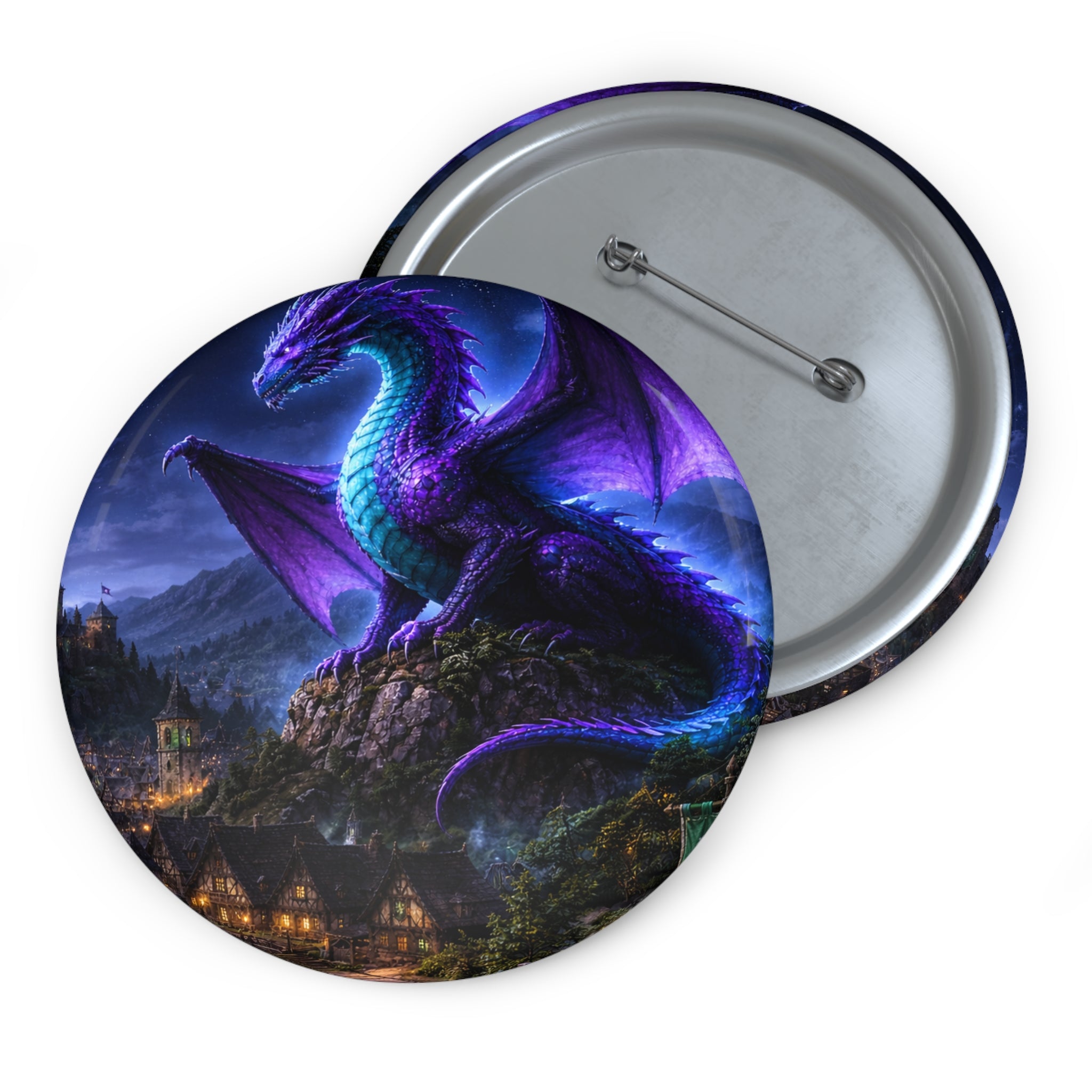 Dragon Night Pin Button — Fantasy Purple Dragon Guard Enamel Style Pin button