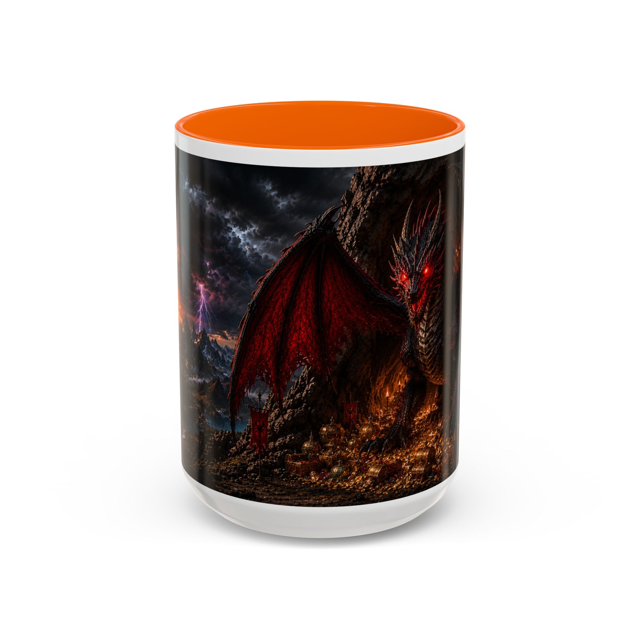Dragon Coffee Mug — Dark Fantasy Red-Eyed Dragon Accent Mug (11/15oz)