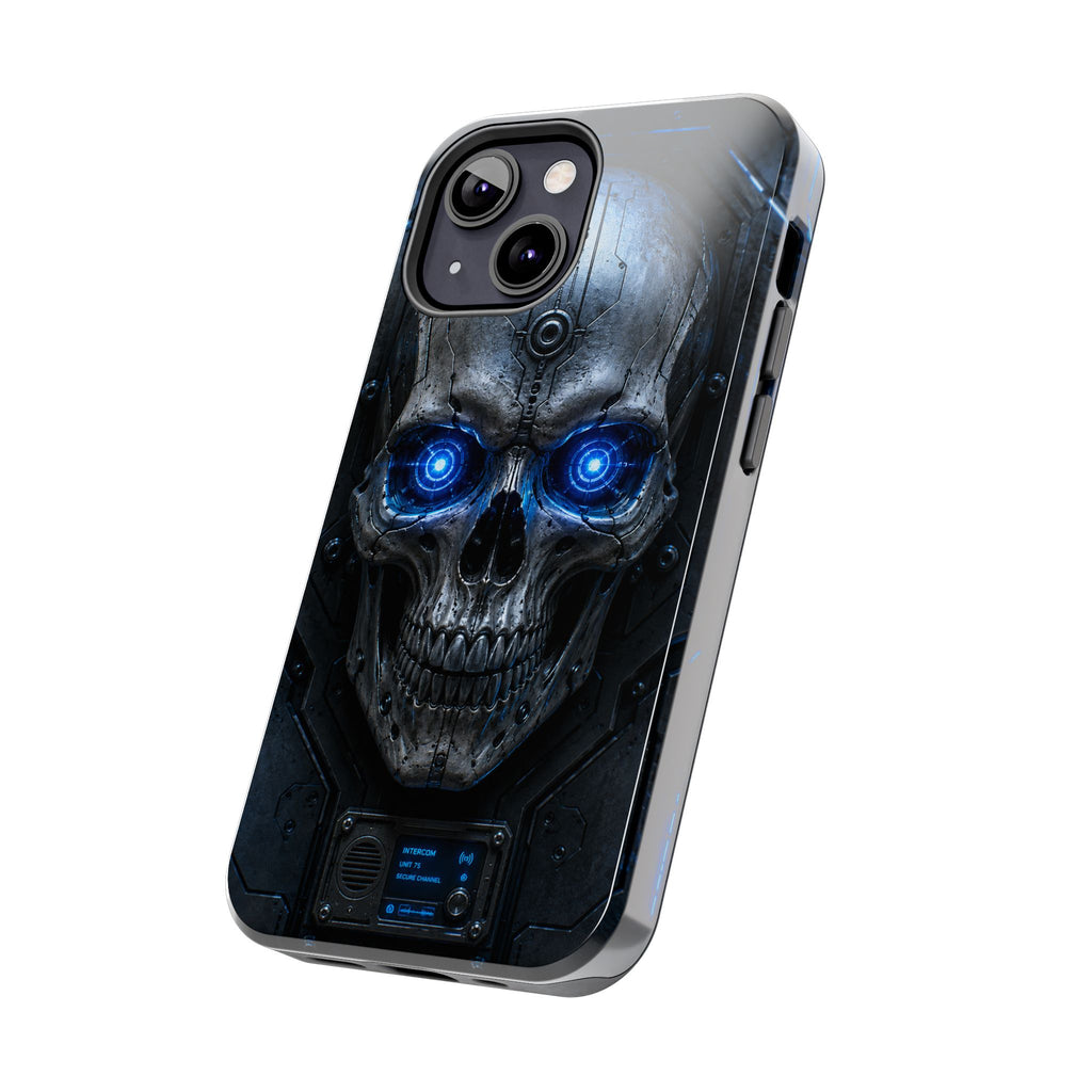 Cyber Skull Tough Phone Case — Blue LED Scary Robot Skull iPhone Case